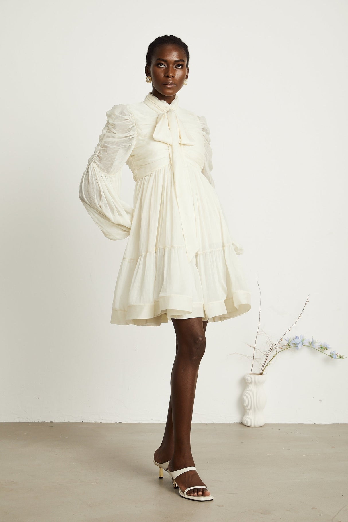 Paola Mini Dress - Mock Neck Long Sleeve Gathered Design