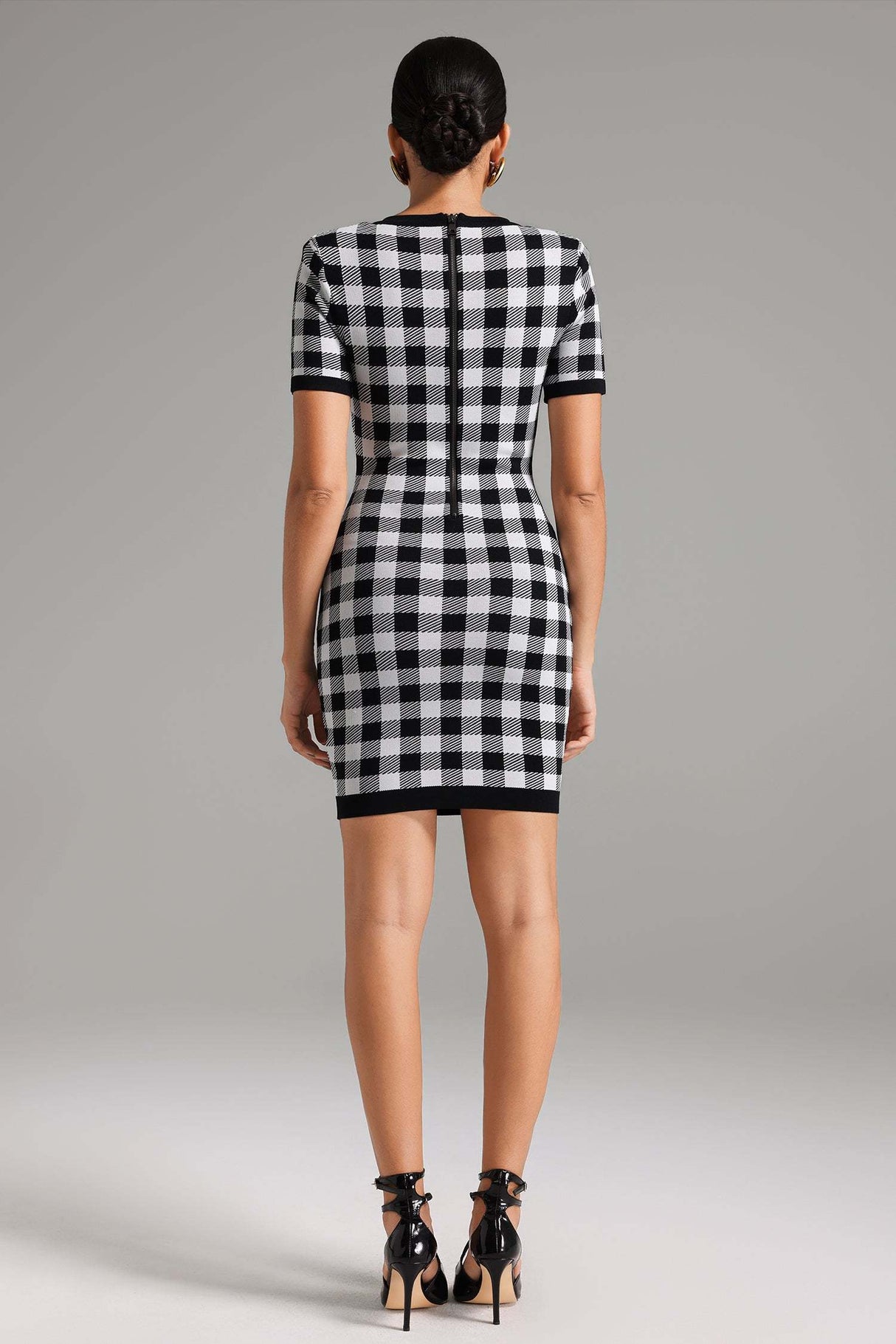 Paolina Black Plaid Mini Dress with Button Detail and Pockets