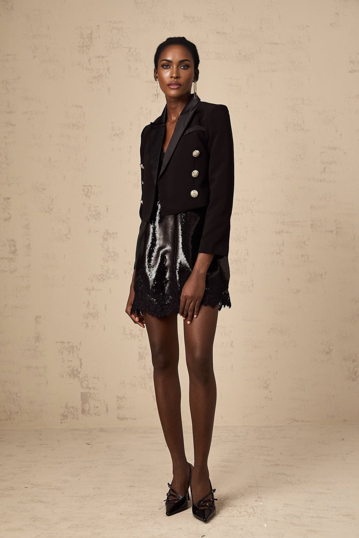 Paris Blazer with Gold Tone Buttons & Cropped Hem