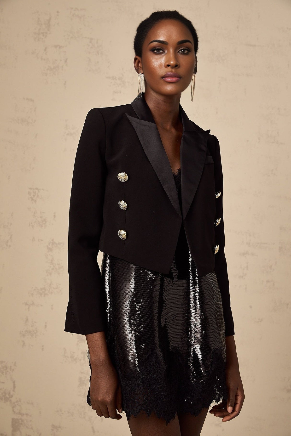 Paris Blazer with Gold Tone Buttons & Cropped Hem