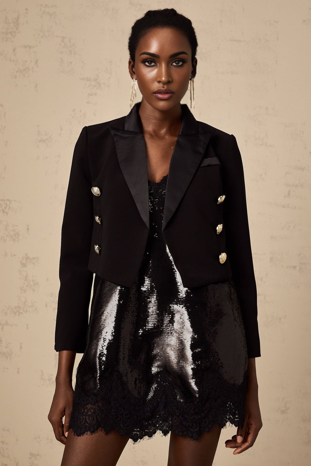 Paris Blazer with Gold Tone Buttons & Cropped Hem