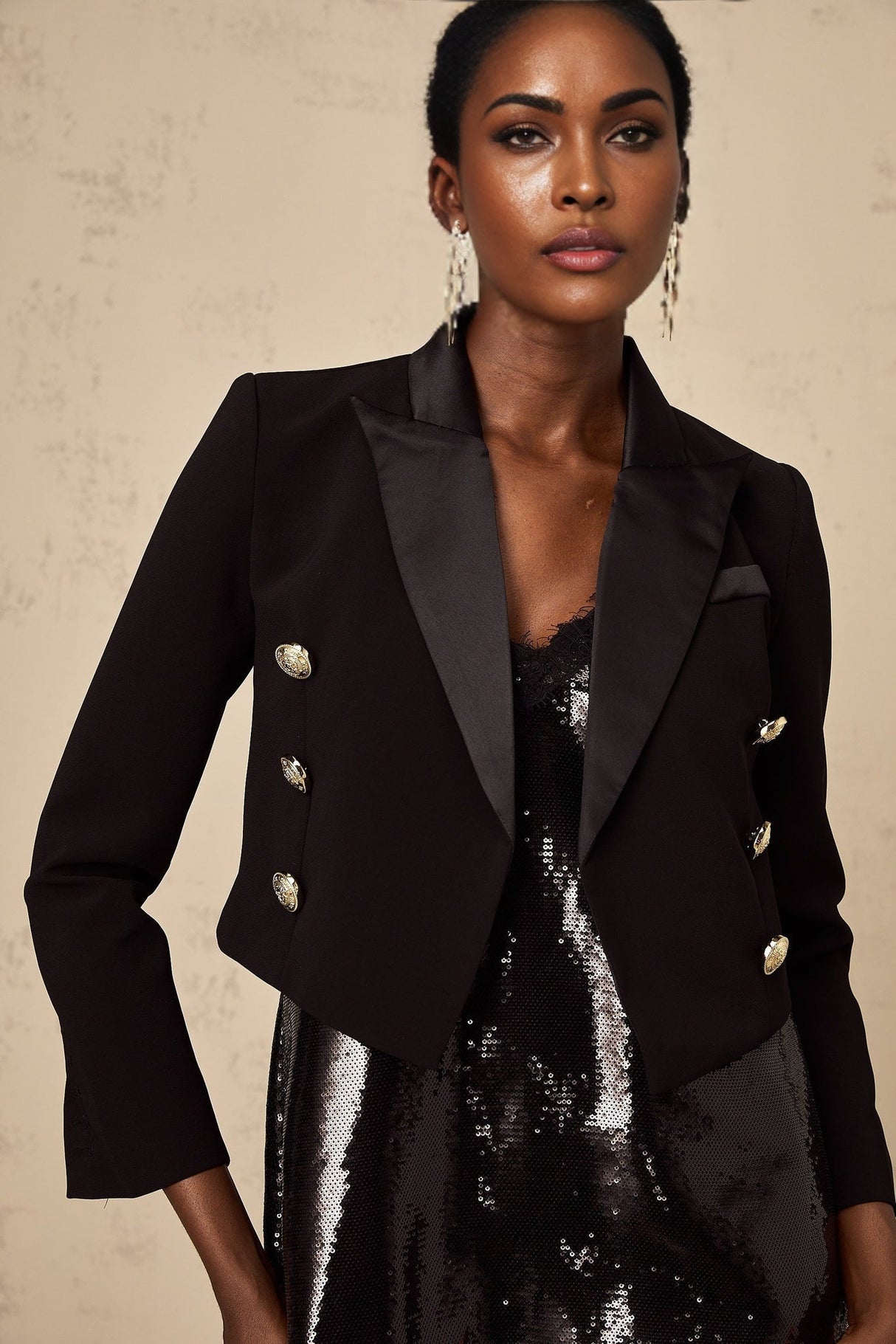 Paris Blazer with Gold Tone Buttons & Cropped Hem