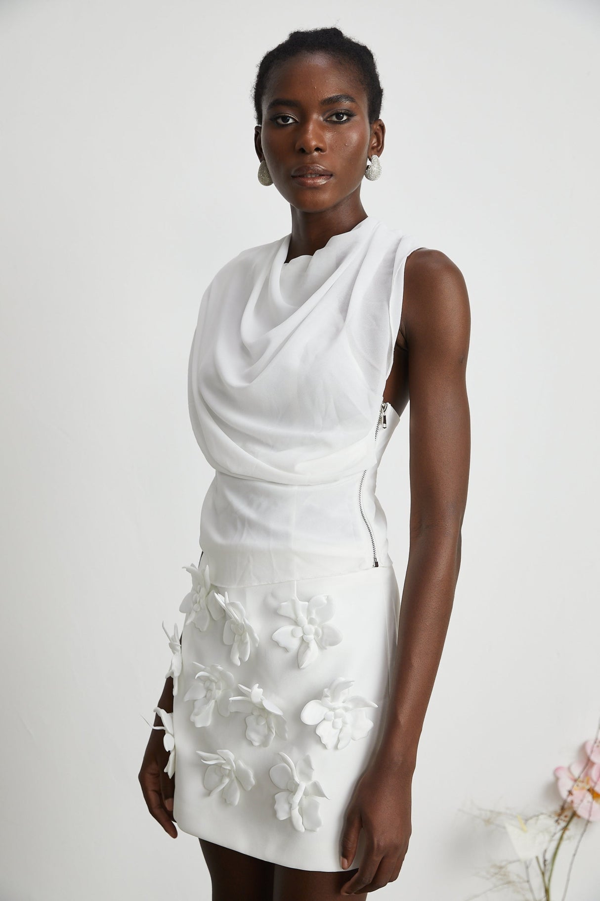 Paris Blouse Paris Chiffon One Shoulder White Asymmetric Hem Blouse