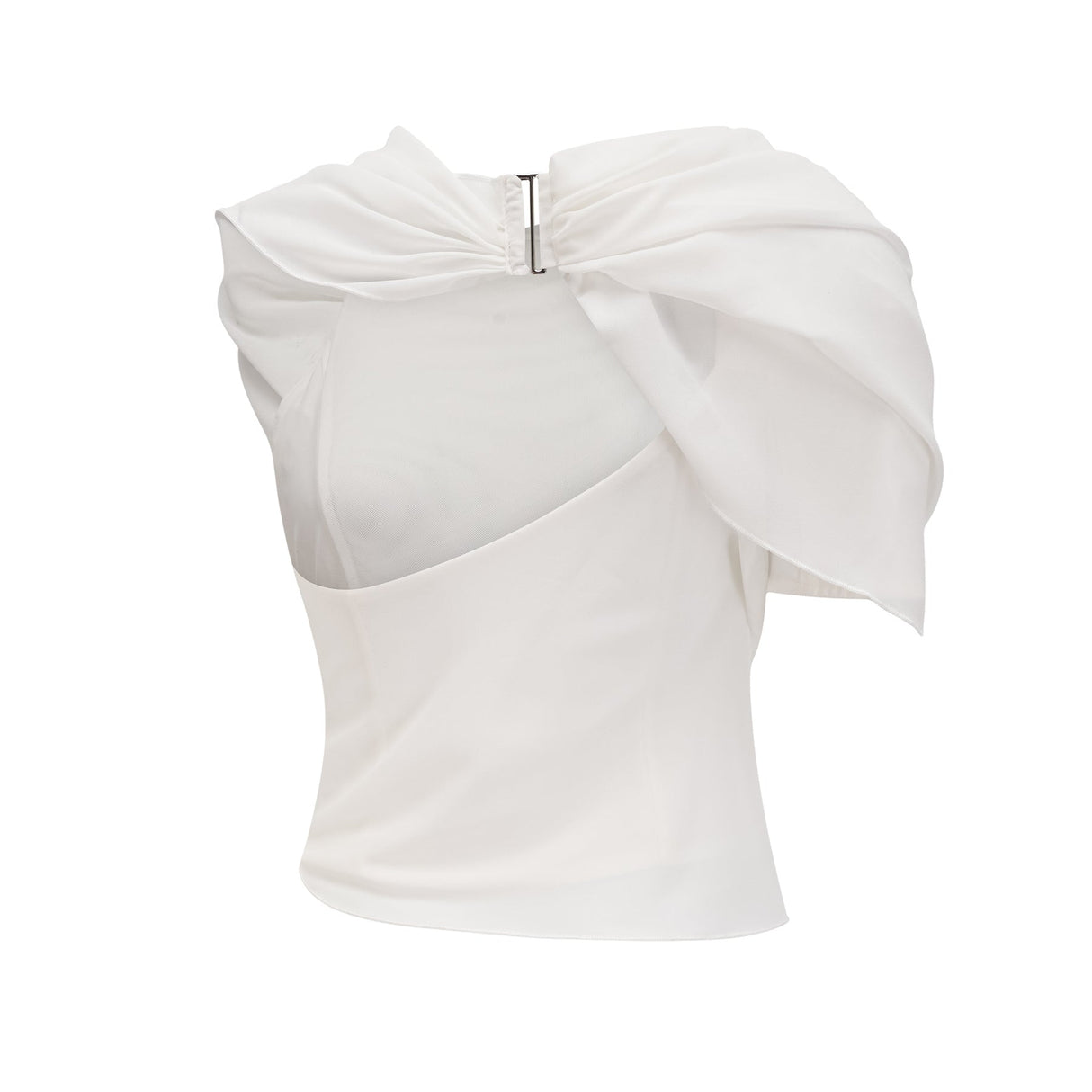 Paris Blouse Paris Chiffon One Shoulder White Asymmetric Hem Blouse