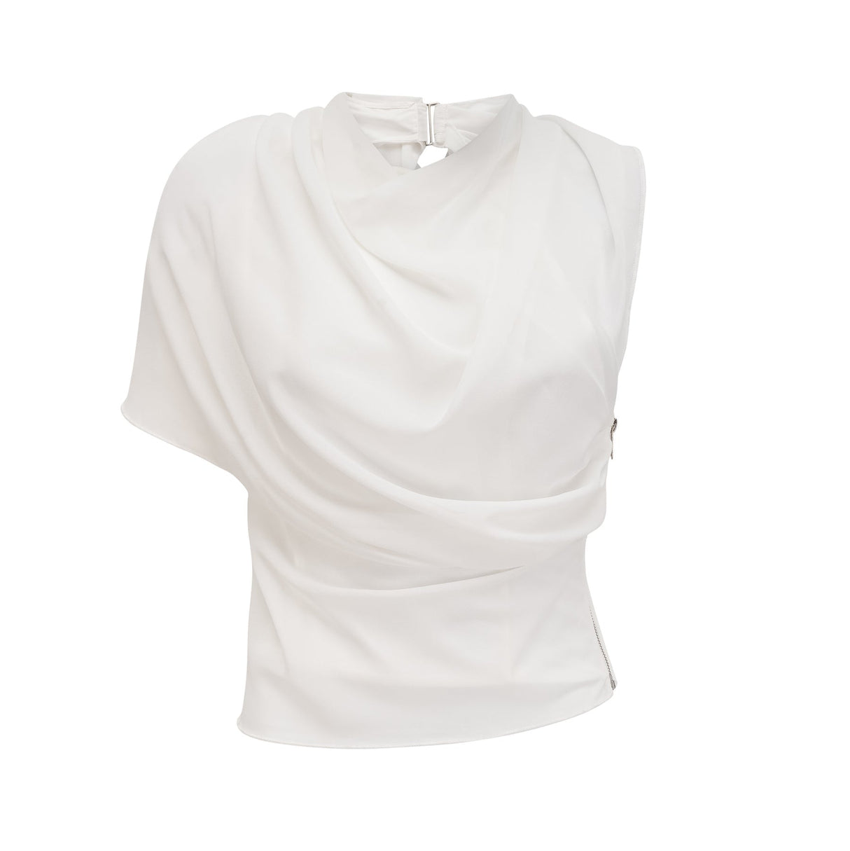 Paris Blouse Paris Chiffon One Shoulder White Asymmetric Hem Blouse