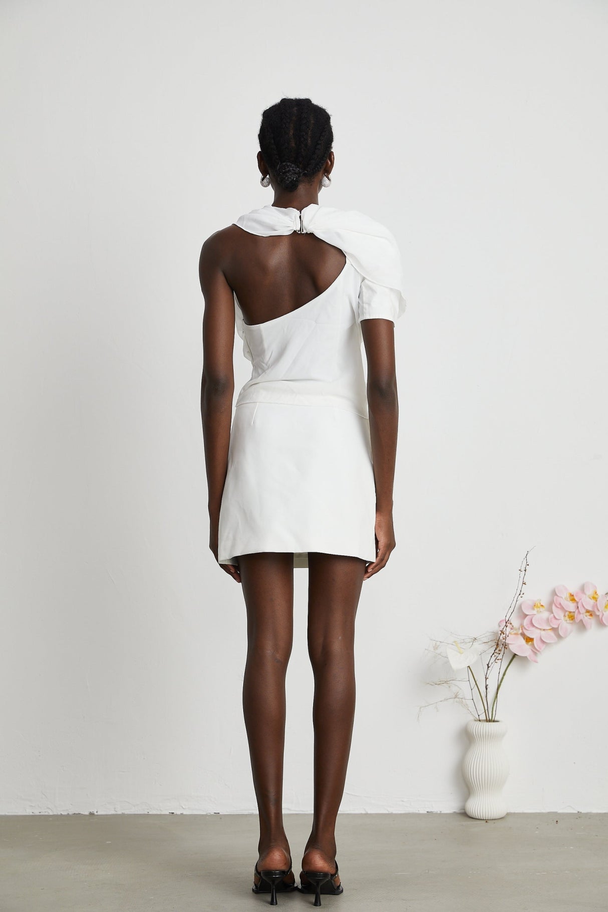 Paris Blouse Paris Chiffon One Shoulder White Asymmetric Hem Blouse