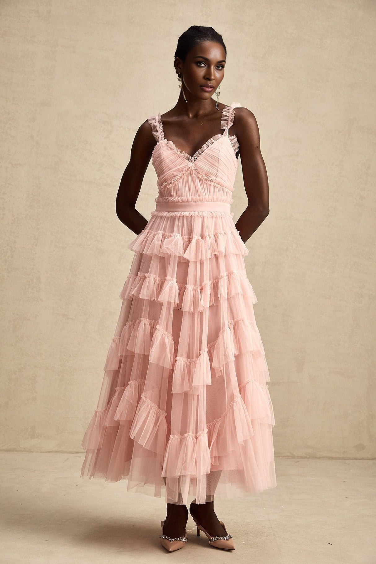 Paris Maxi Dress - Feminine Ruffled Tulle Design in Vibrant Pink