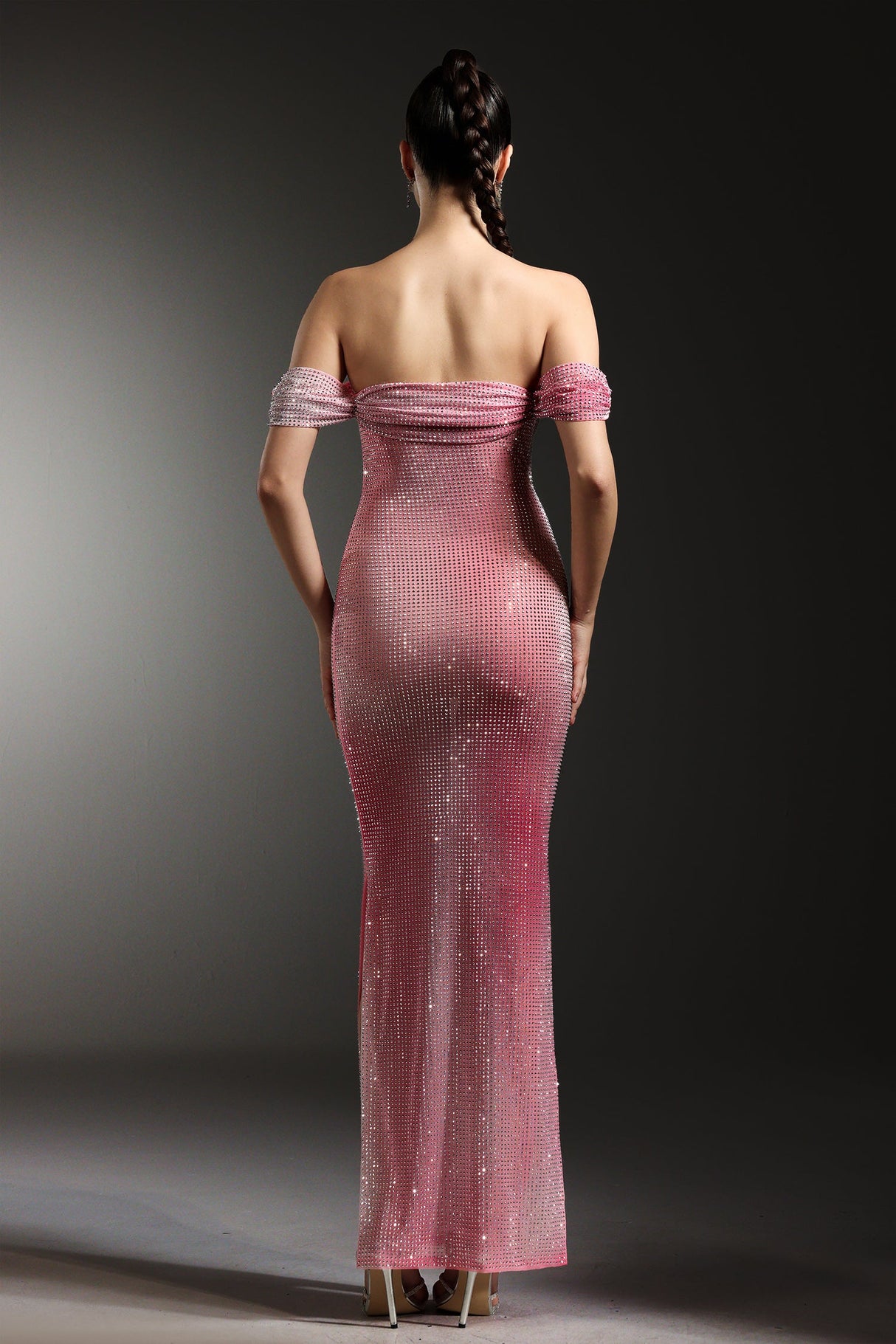Paris Pink Rhinestone Gradient Maxi Dress