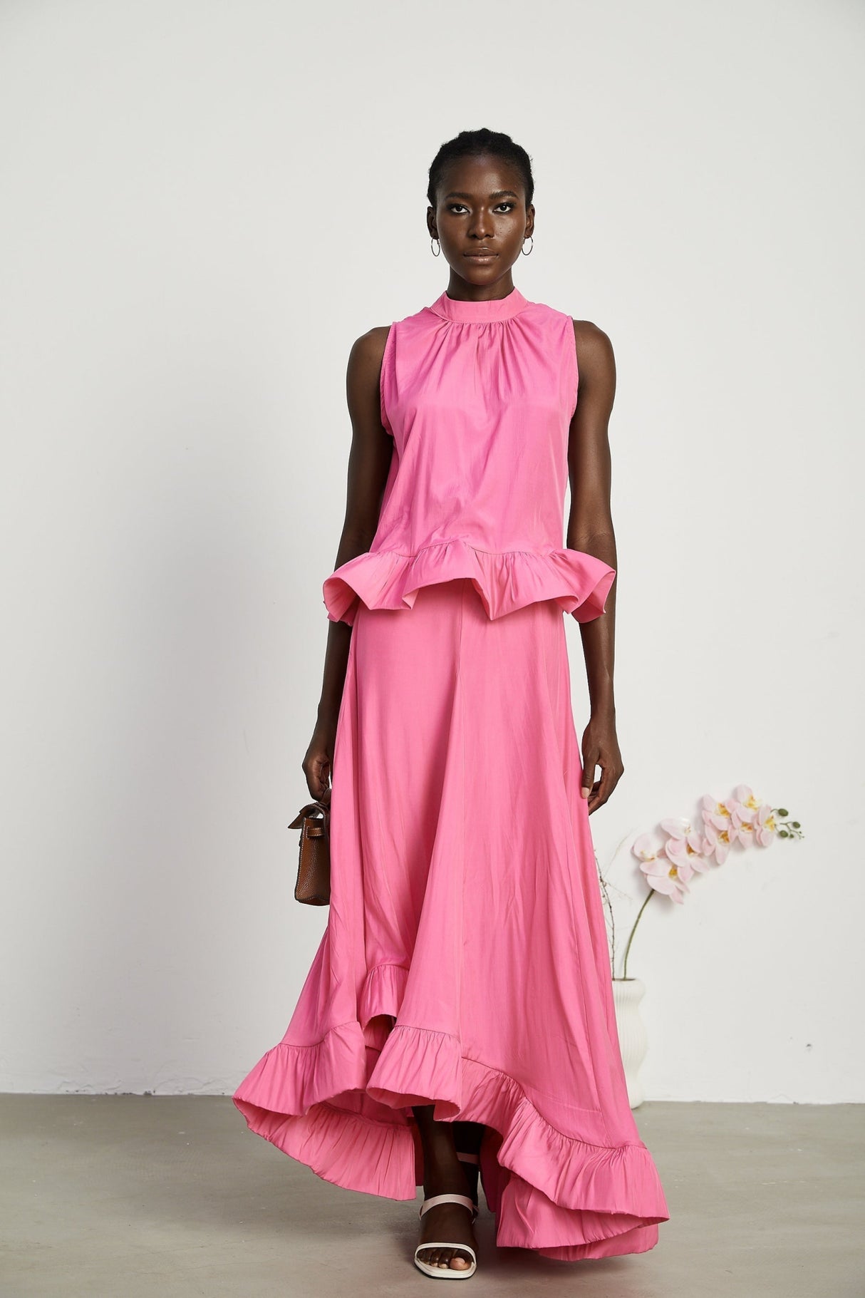 Pasqualina Skirt & Top Set Pink Ruffled Pleated Design