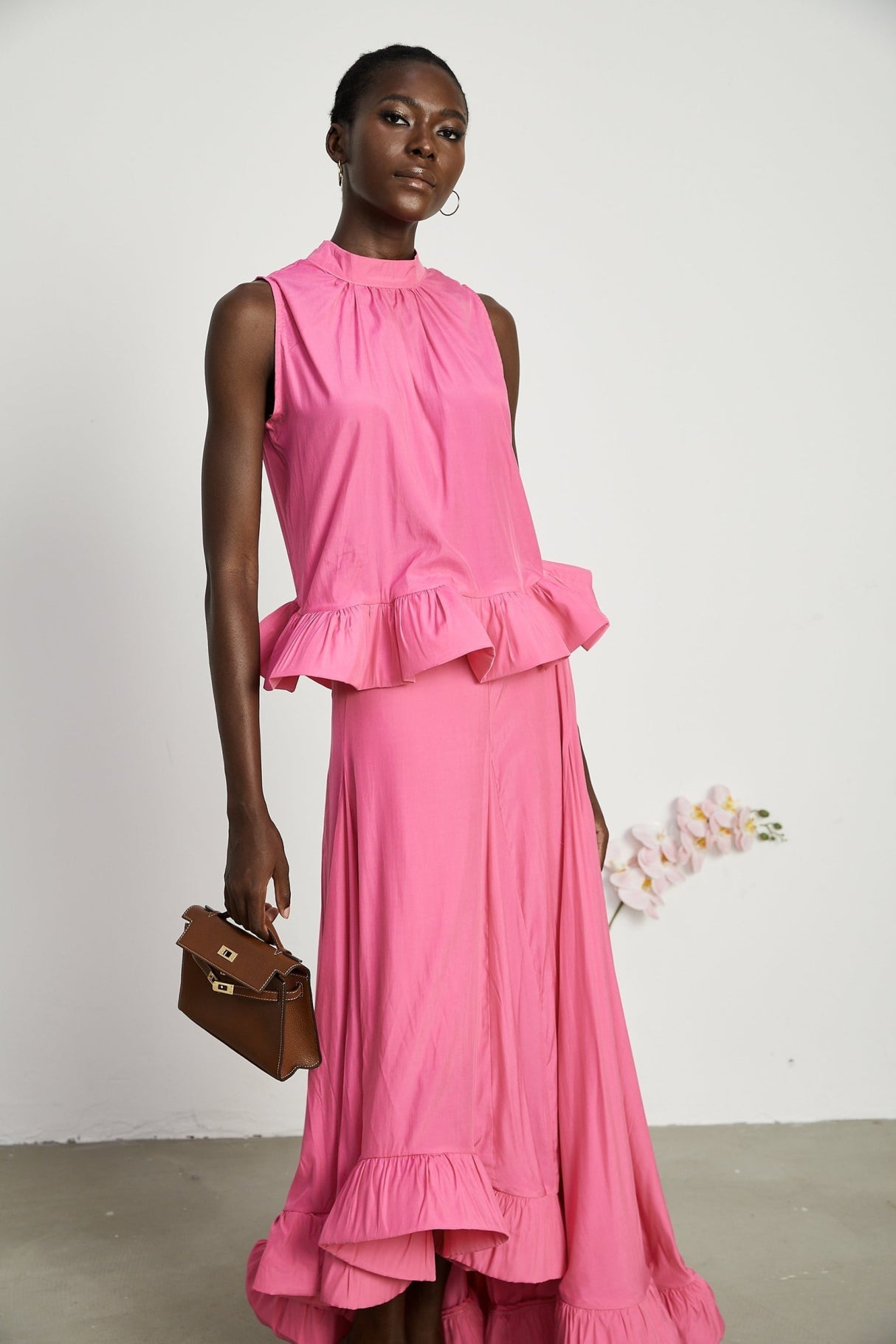 Pasqualina Skirt & Top Set Pink Ruffled Pleated Design