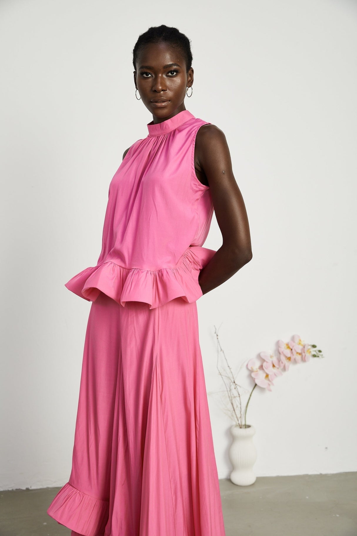 Pasqualina Skirt & Top Set Pink Ruffled Pleated Design