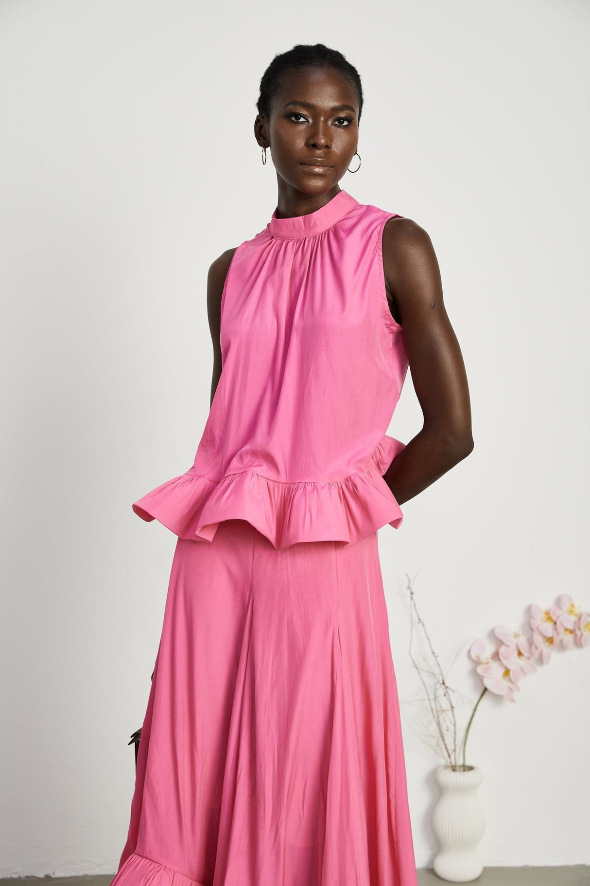 Pasqualina Skirt & Top Set Pink Ruffled Pleated Design