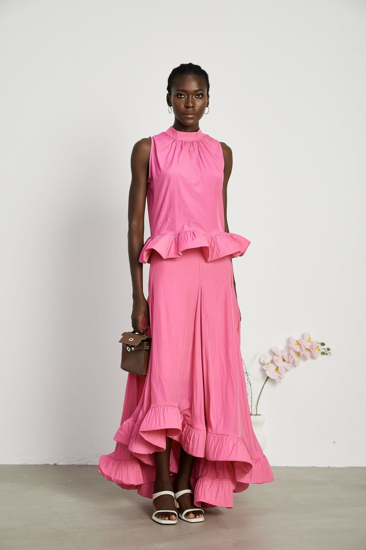 Pasqualina Skirt & Top Set Pink Ruffled Pleated Design