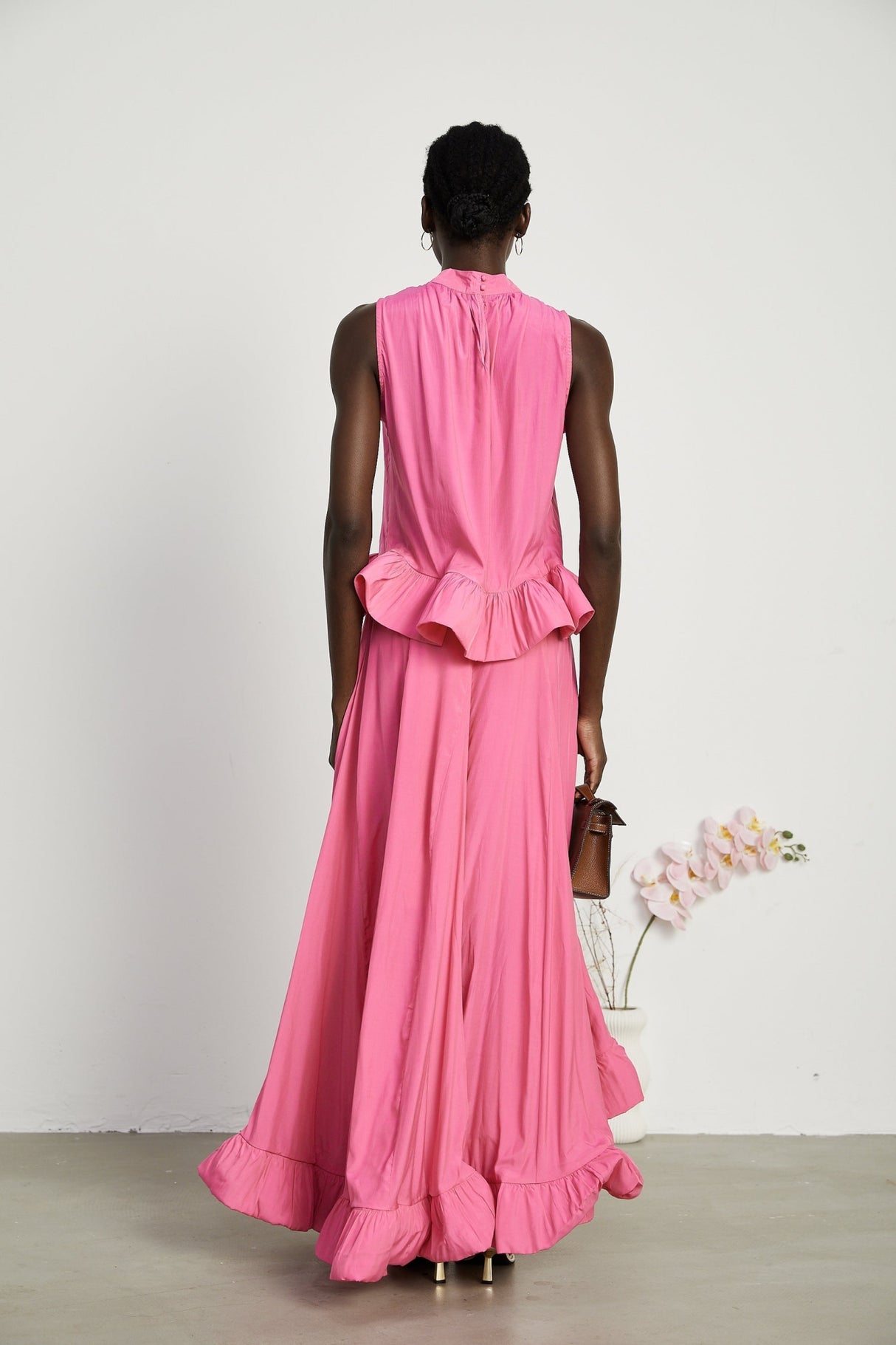 Pasqualina Skirt & Top Set Pink Ruffled Pleated Design