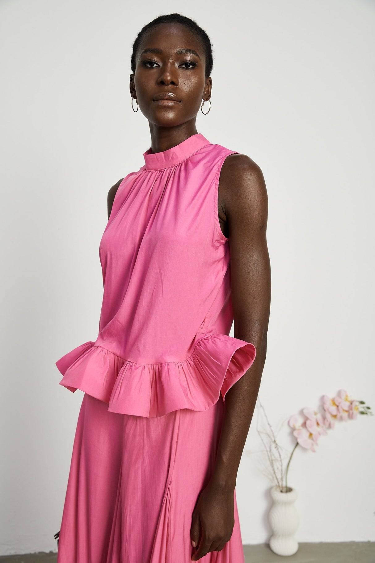 Pasqualina Skirt & Top Set Pink Ruffled Pleated Design
