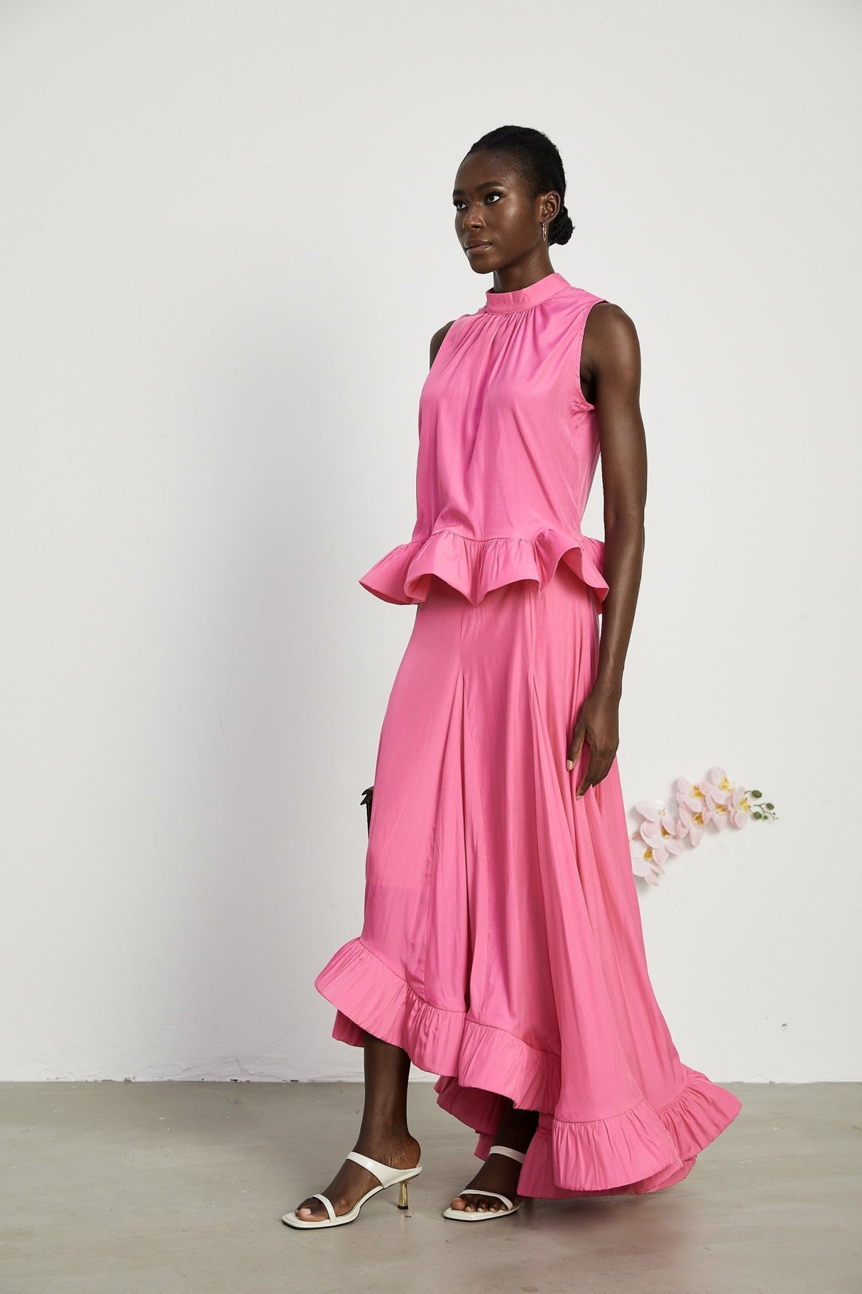Pasqualina Skirt & Top Set Pink Ruffled Pleated Design