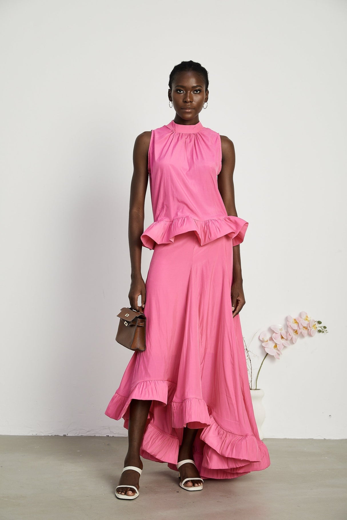 Pasqualina Skirt & Top Set Pink Ruffled Pleated Design