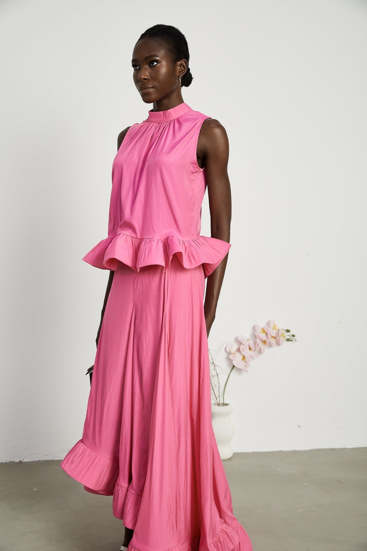 Pasqualina Skirt & Top Set Pink Ruffled Pleated Design