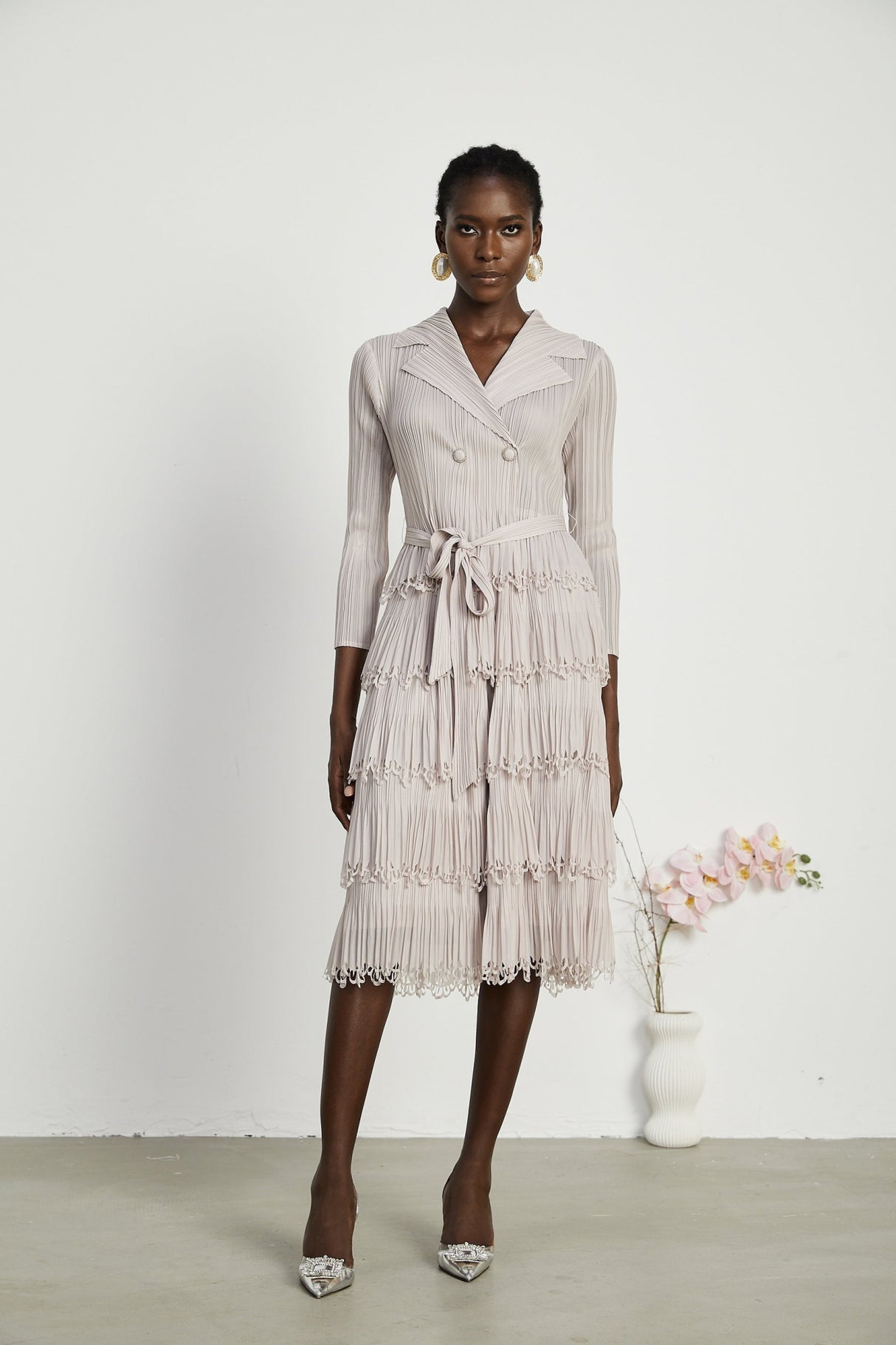 Pasqualina Tiered Pleated Midi Dress