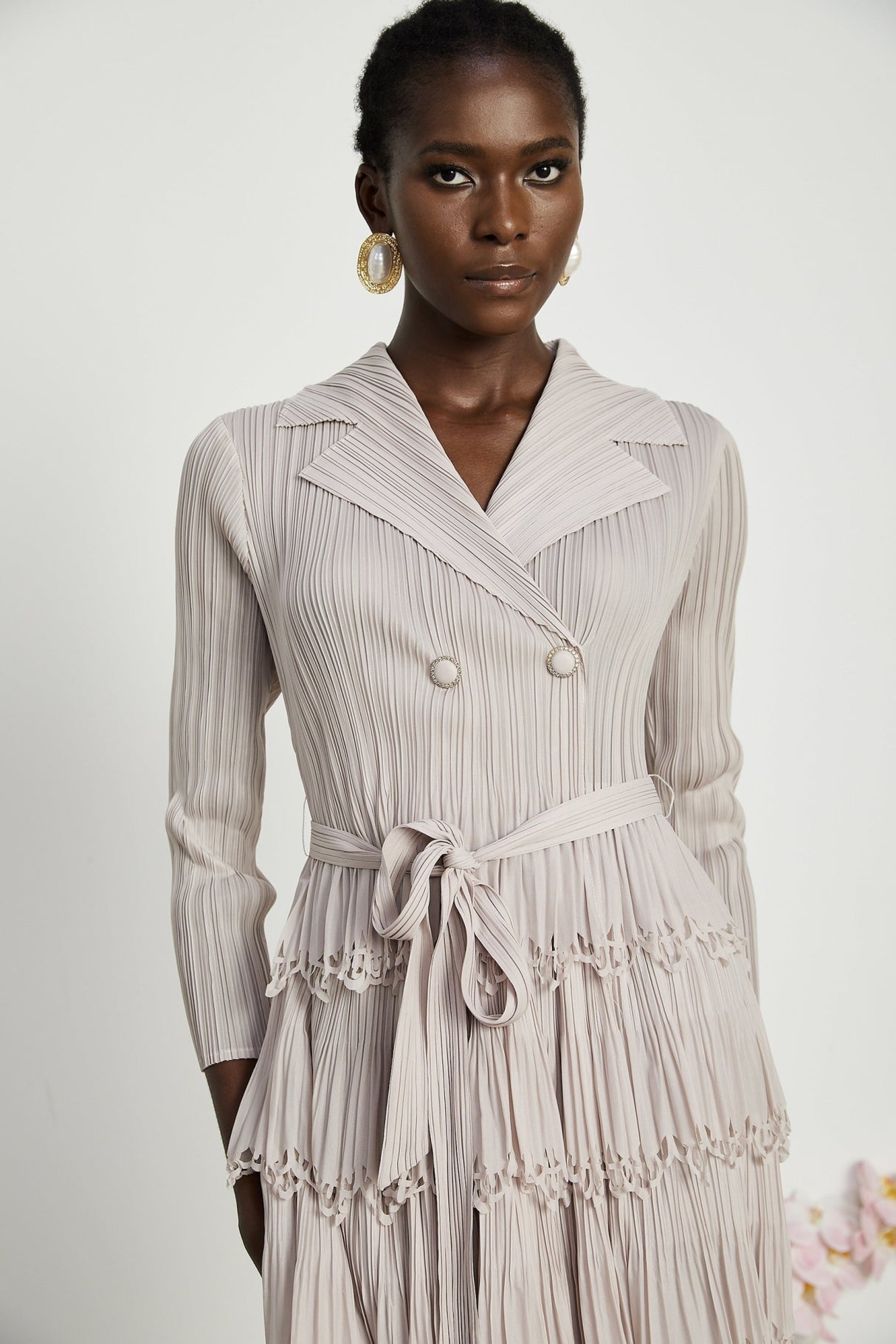 Pasqualina Tiered Pleated Midi Dress