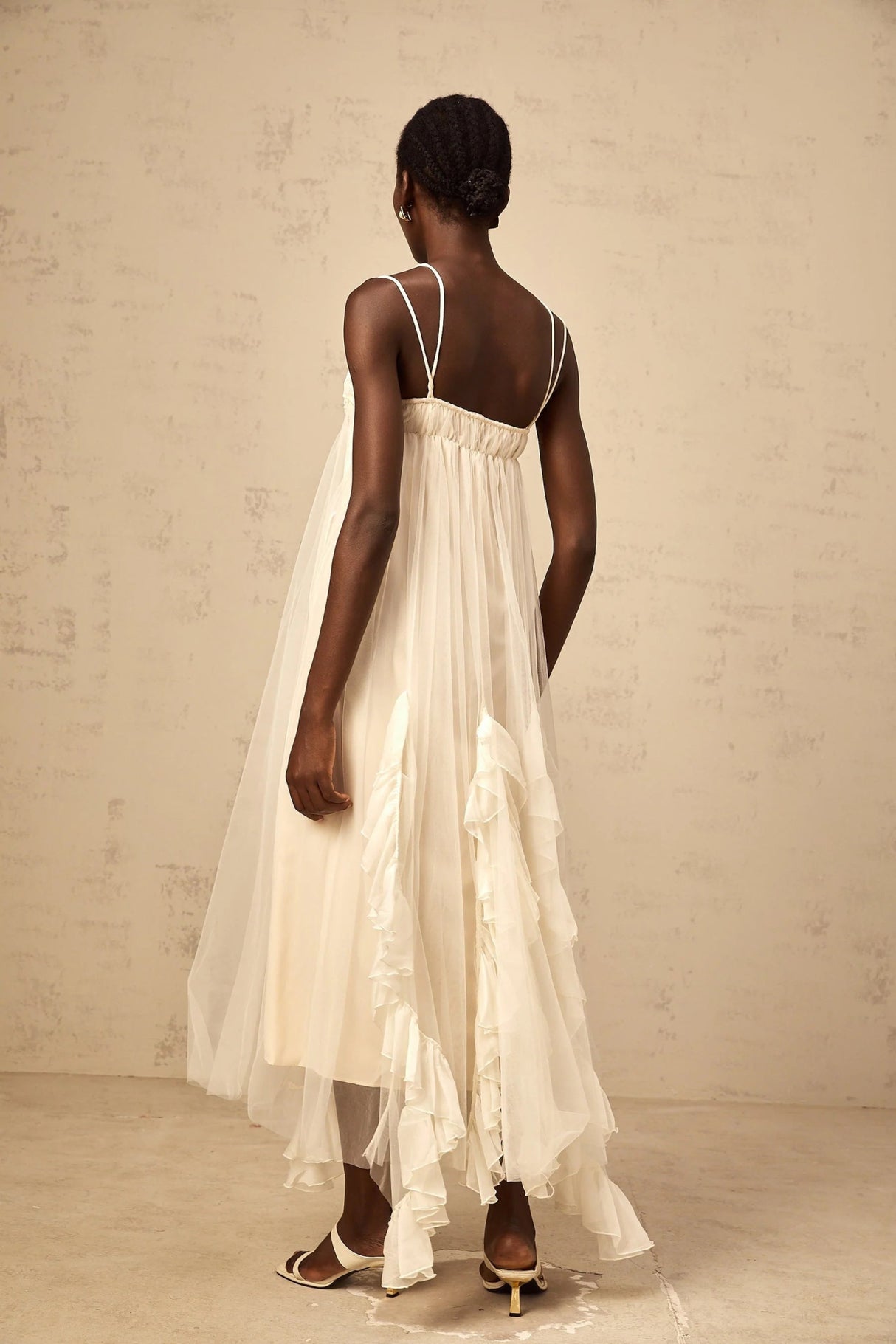 Pasquina Maxi Dress Ruffled Tulle Layered Neutrals