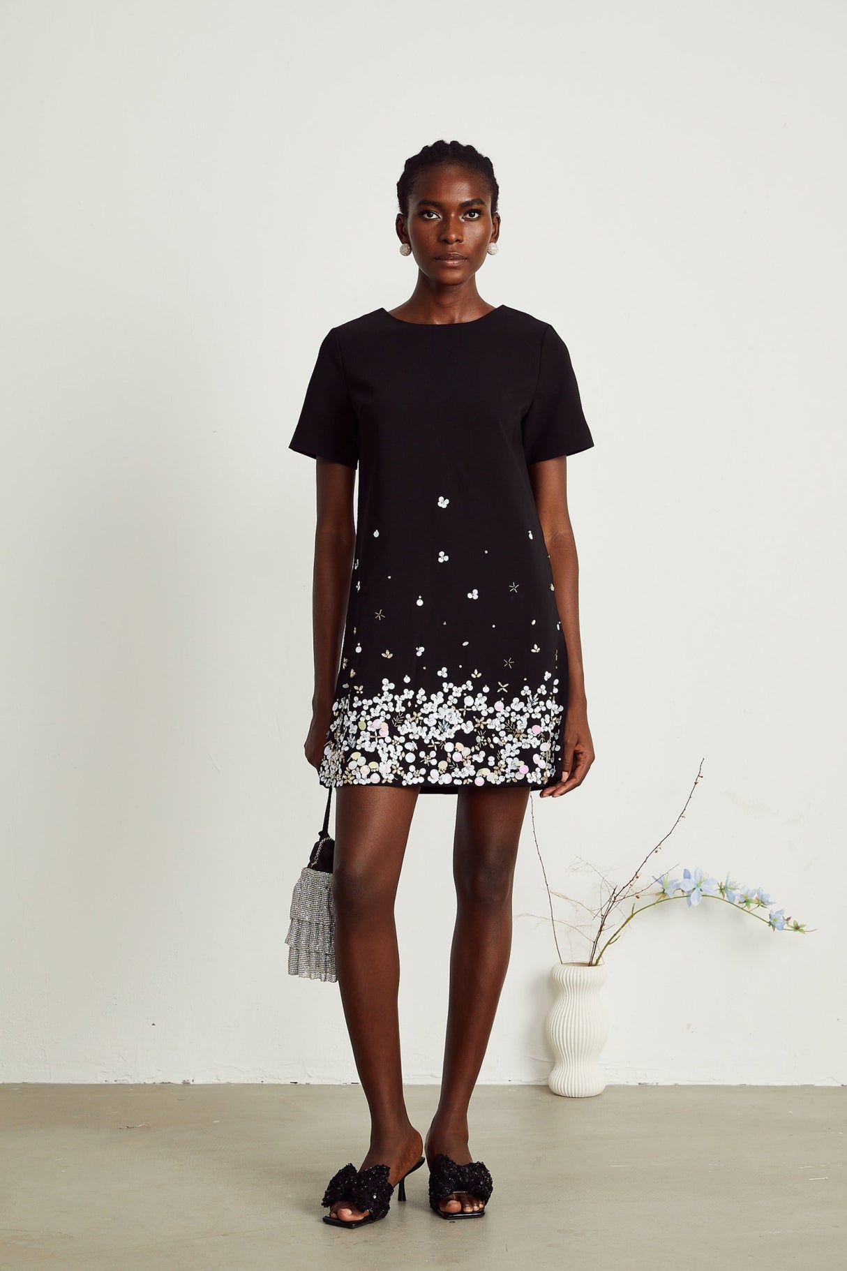 Pasquina Mini Dress Crystal Embellished Black Thigh Length