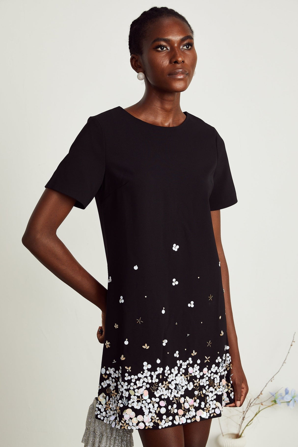 Pasquina Mini Dress Crystal Embellished Black Thigh Length