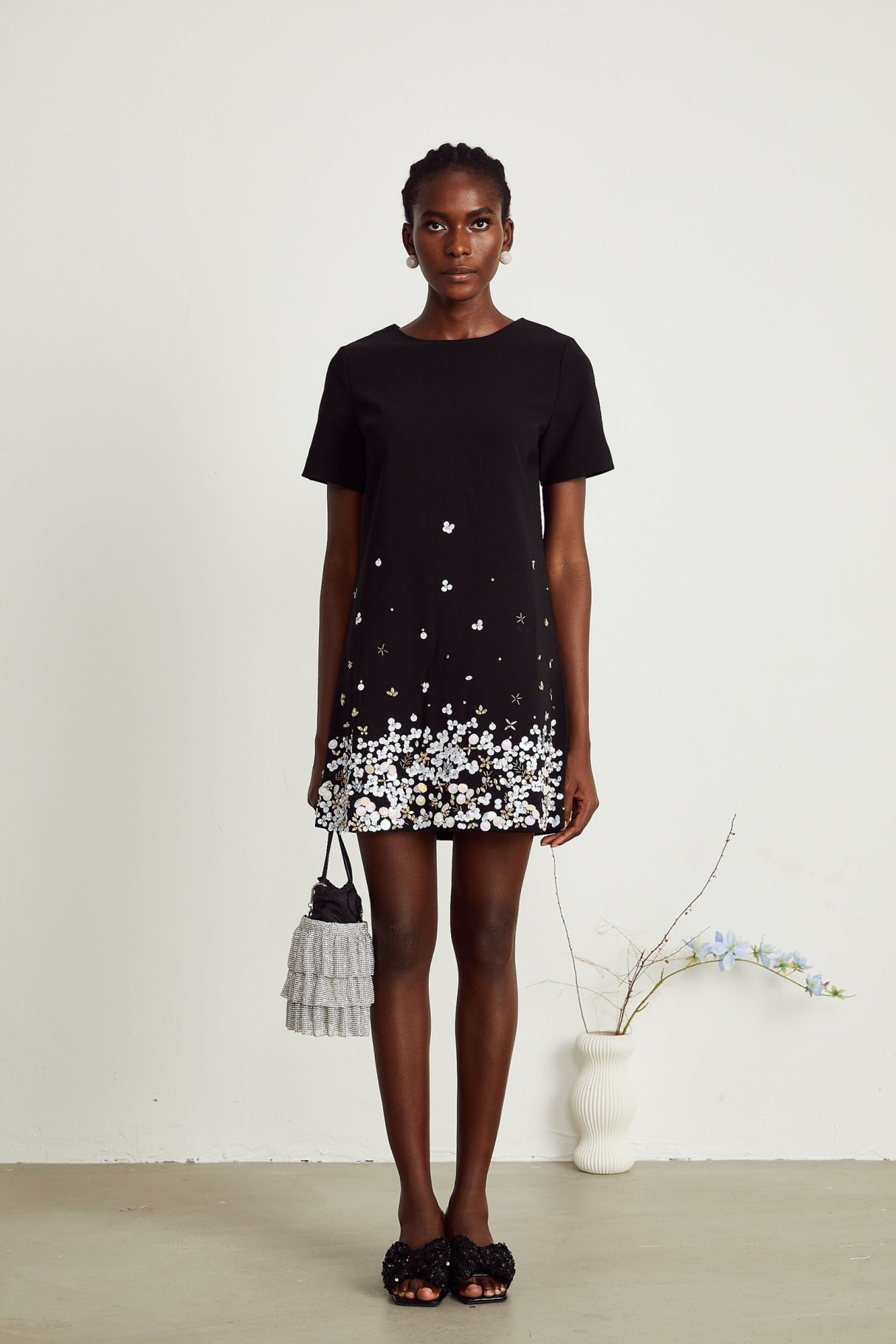 Pasquina Mini Dress Crystal Embellished Black Thigh Length