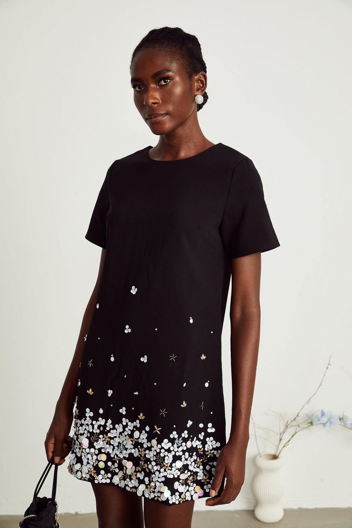 Pasquina Mini Dress Crystal Embellished Black Thigh Length