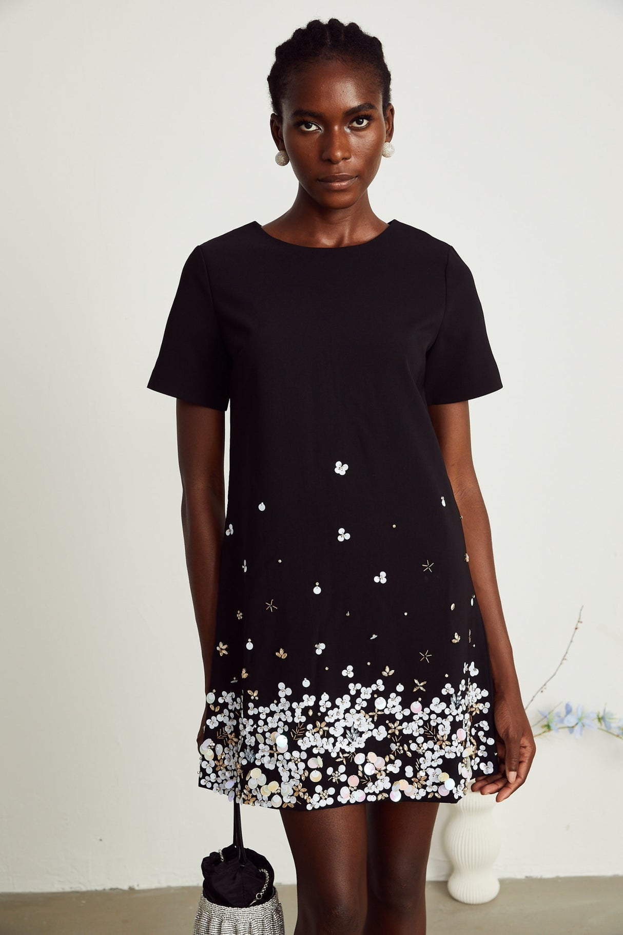 Pasquina Mini Dress Crystal Embellished Black Thigh Length