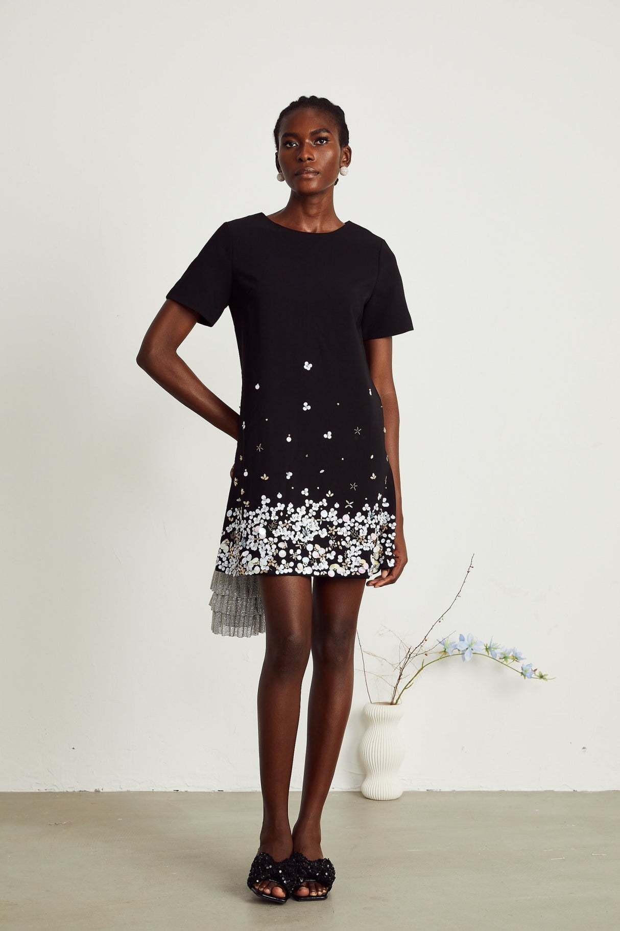 Pasquina Mini Dress Crystal Embellished Black Thigh Length