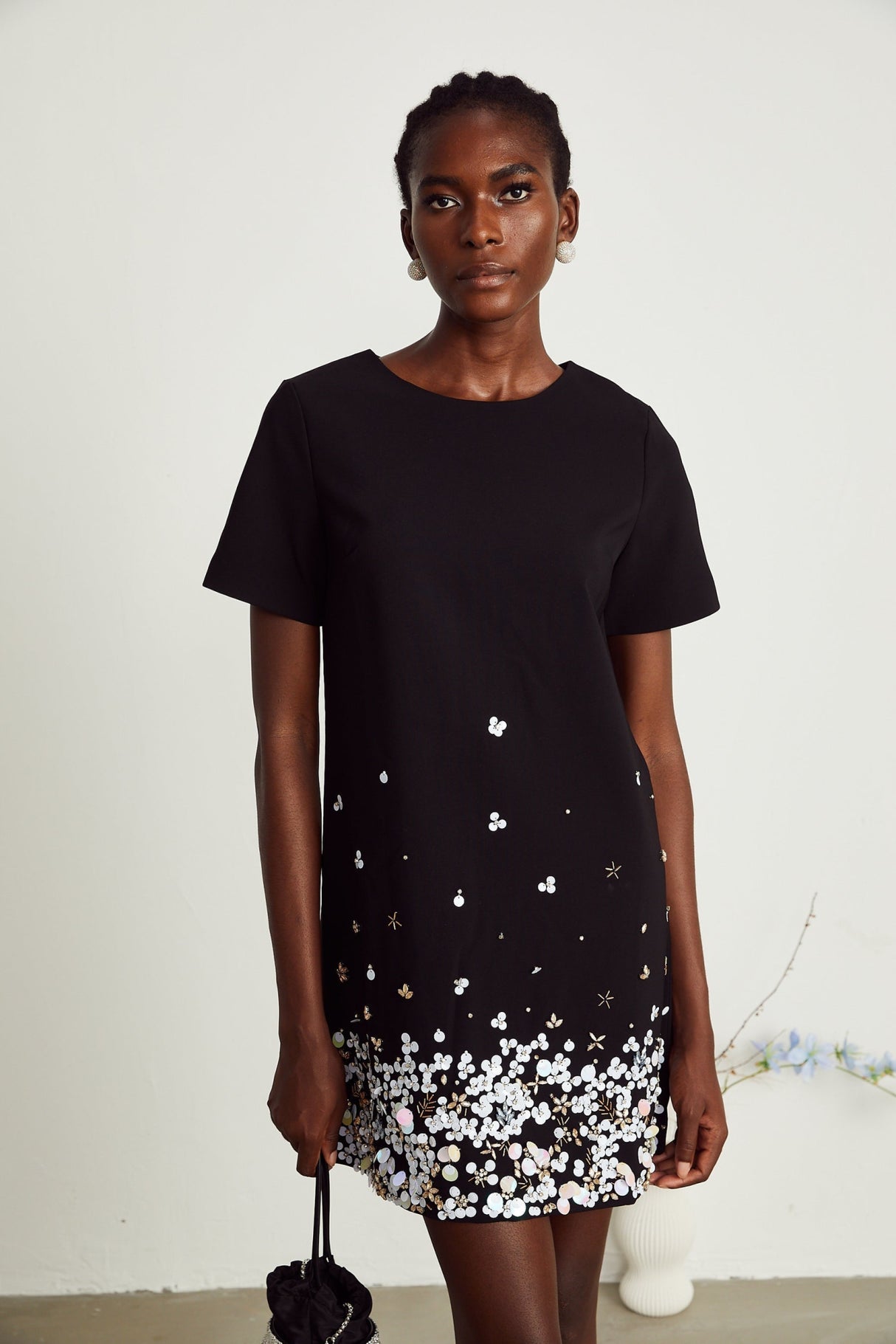 Pasquina Mini Dress Crystal Embellished Black Thigh Length