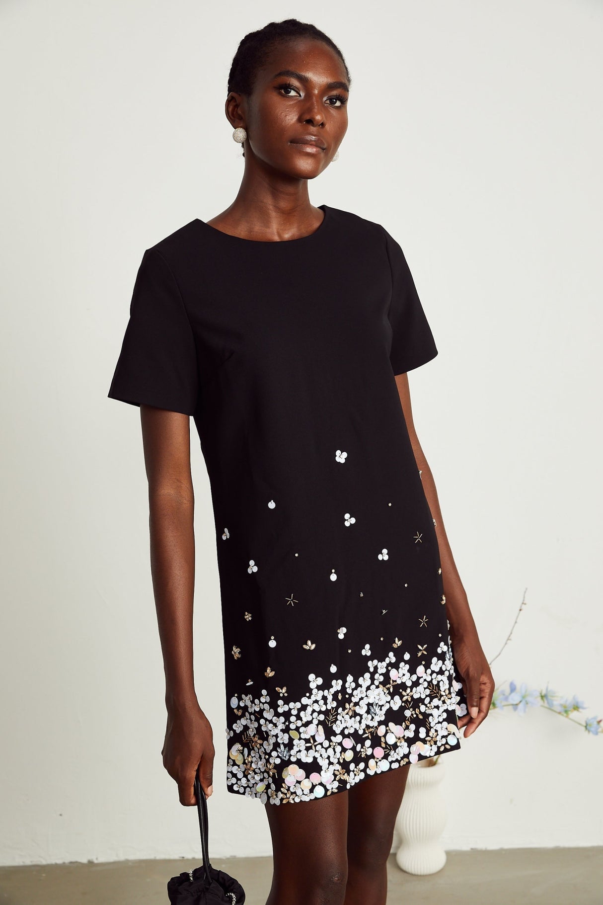 Pasquina Mini Dress Crystal Embellished Black Thigh Length