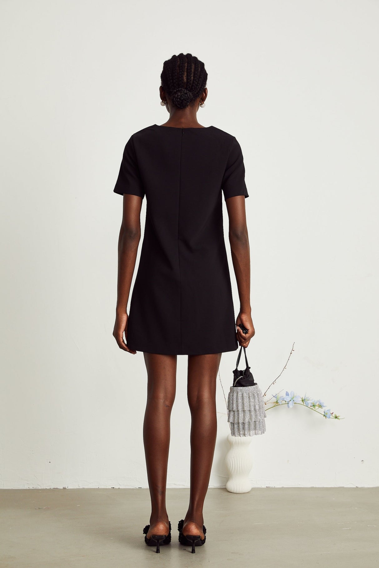 Pasquina Mini Dress Crystal Embellished Black Thigh Length