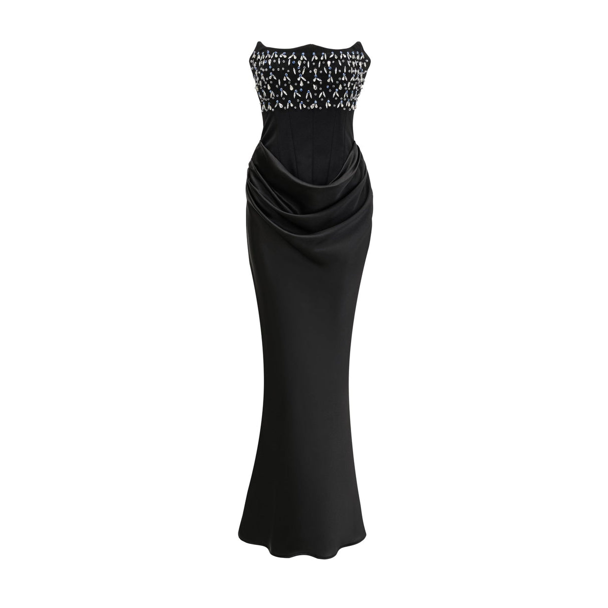 Patrizia Maxi Dress - Off Shoulder Pleated Design with Crystal Embellishment & Flared Hem