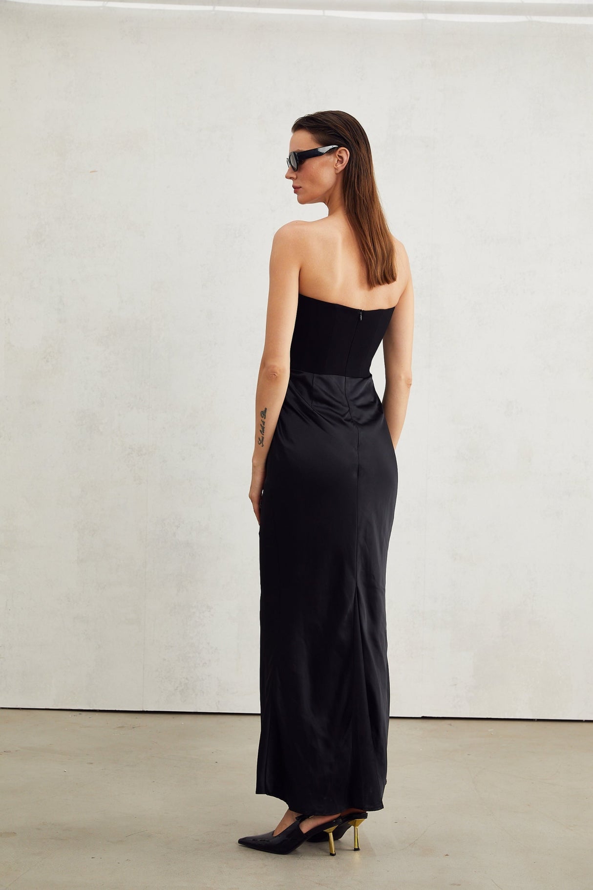 Patrizia Maxi Dress - Off Shoulder Pleated Design with Crystal Embellishment & Flared Hem