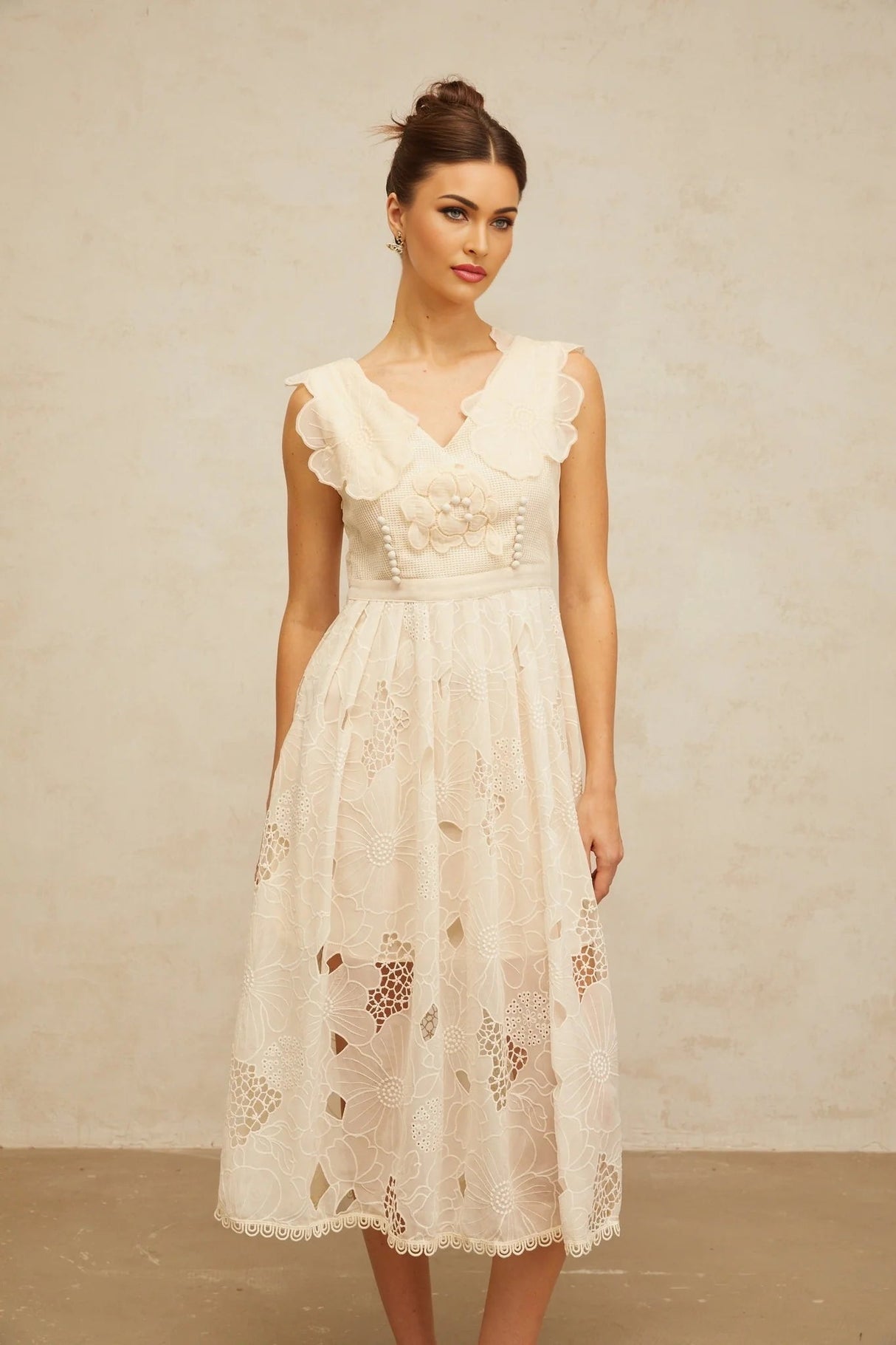 Patrizia Midi Dress Beaded Floral Embroidered & Cut - Out