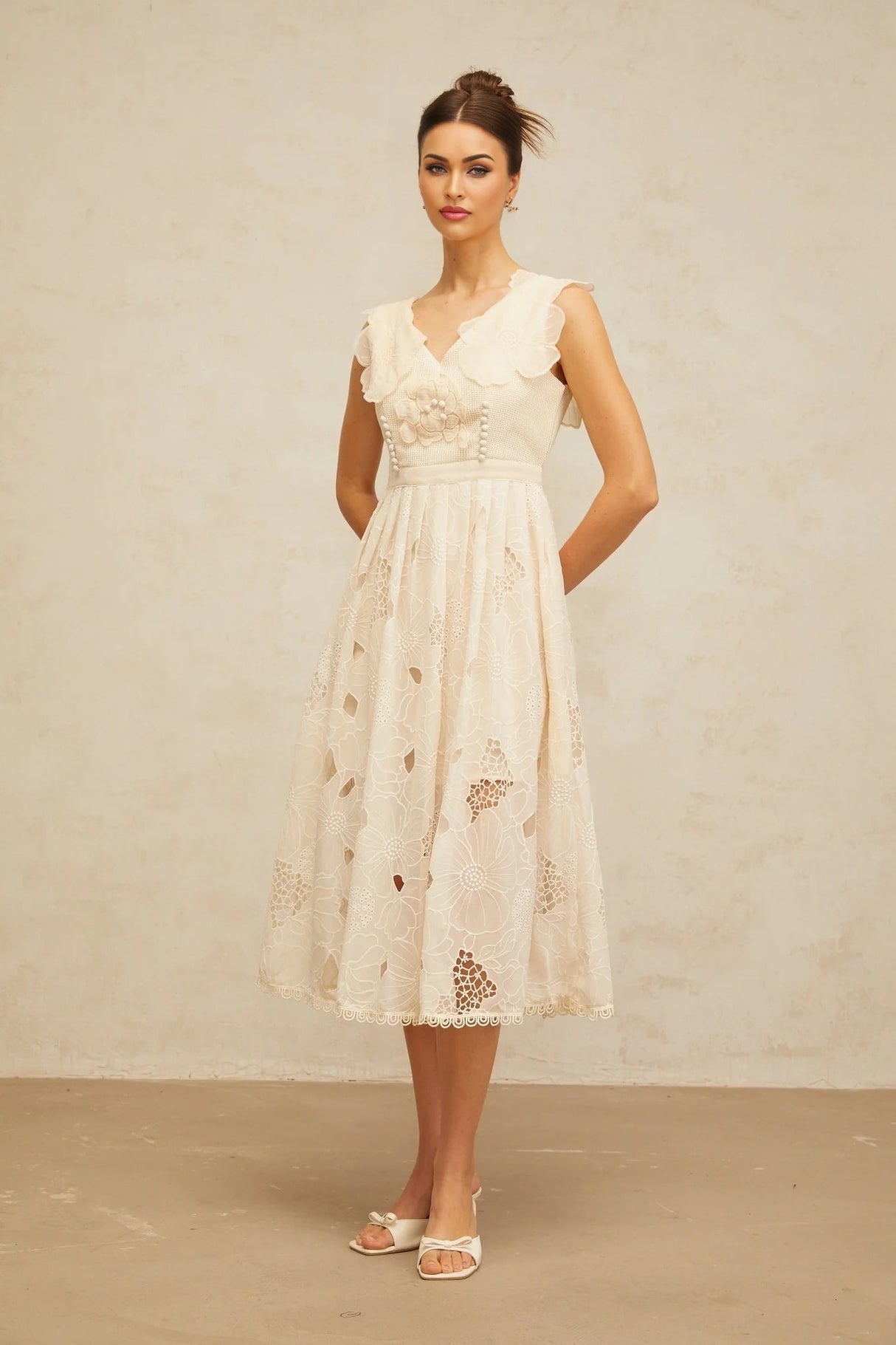 Patrizia Midi Dress Beaded Floral Embroidered & Cut - Out