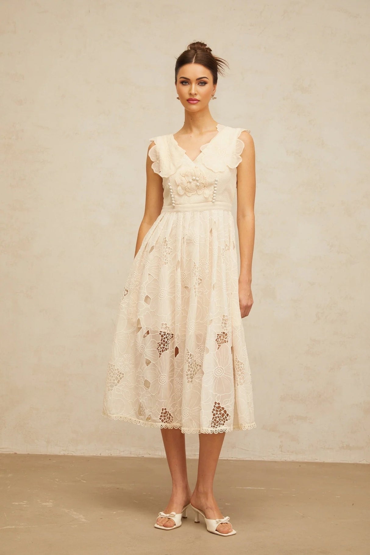 Patrizia Midi Dress Beaded Floral Embroidered & Cut - Out