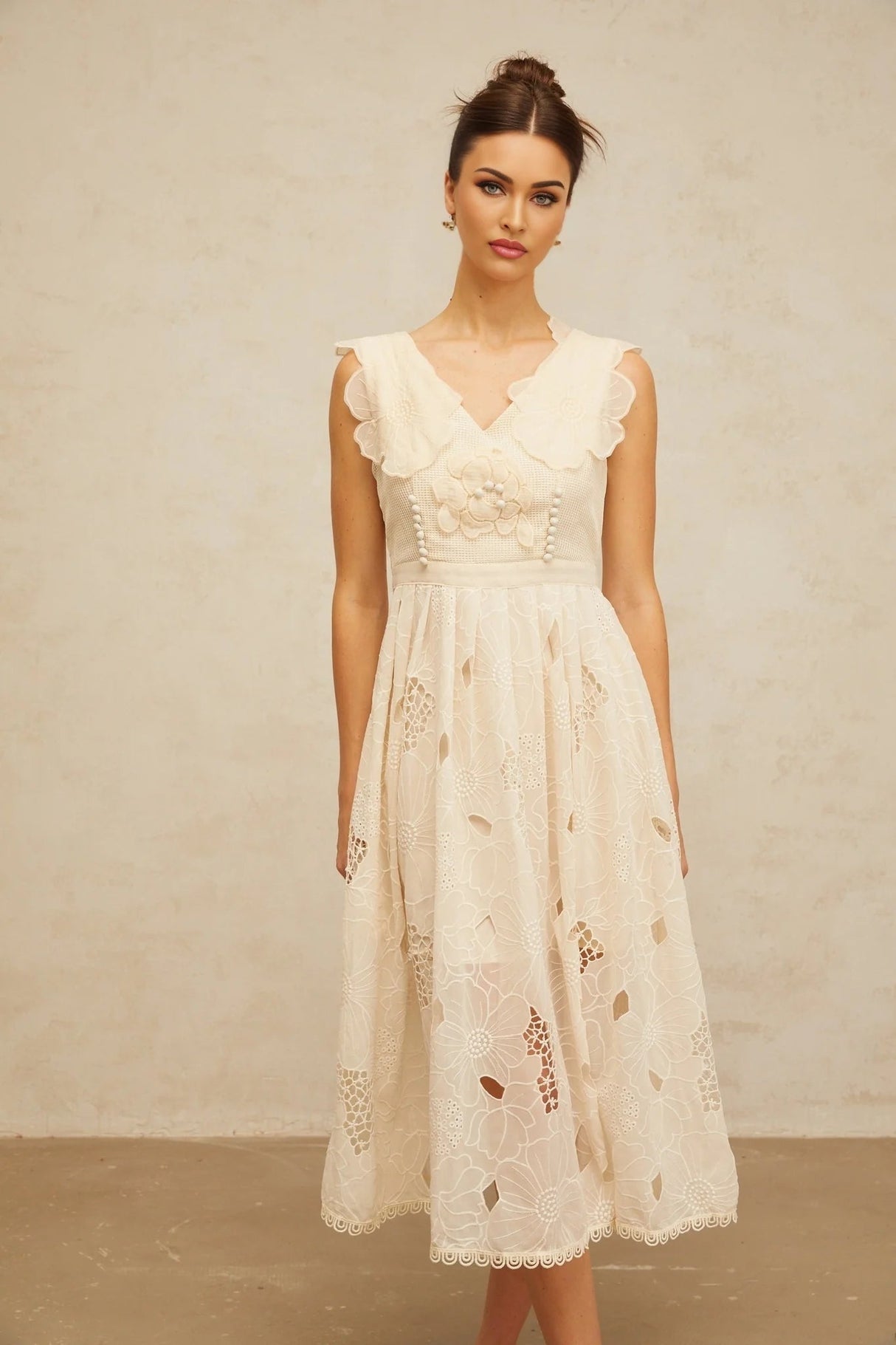 Patrizia Midi Dress Beaded Floral Embroidered & Cut - Out