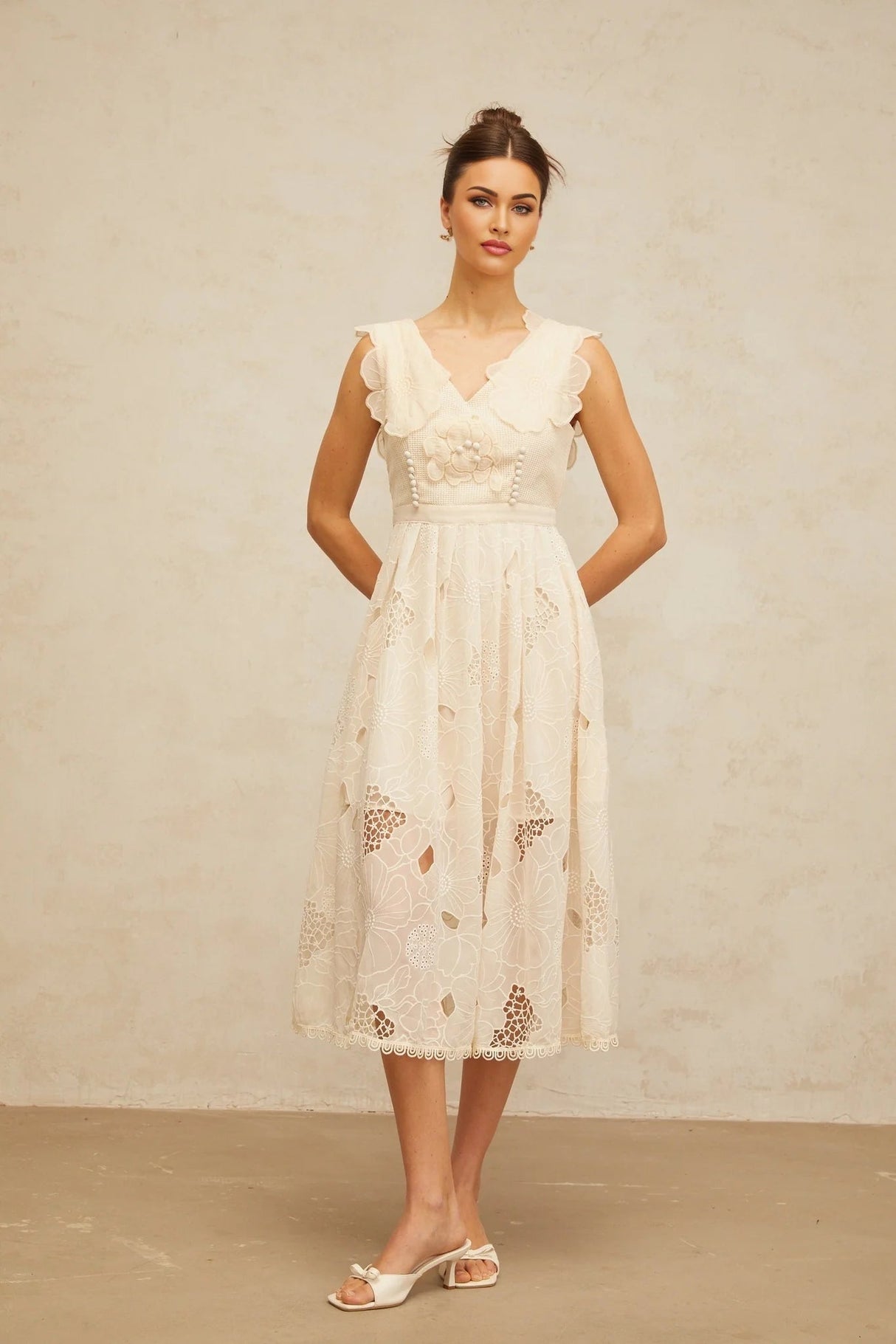 Patrizia Midi Dress Beaded Floral Embroidered & Cut - Out