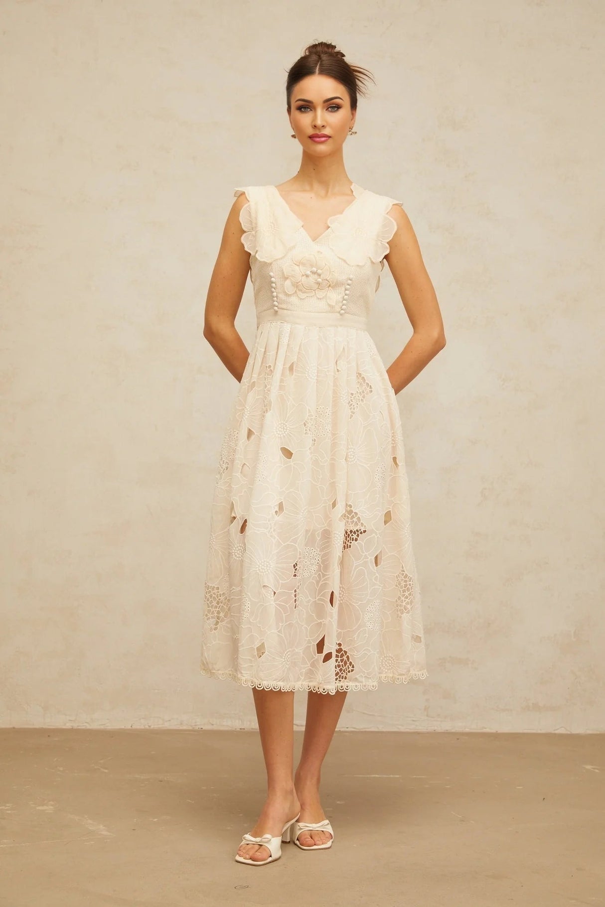 Patrizia Midi Dress Beaded Floral Embroidered & Cut - Out