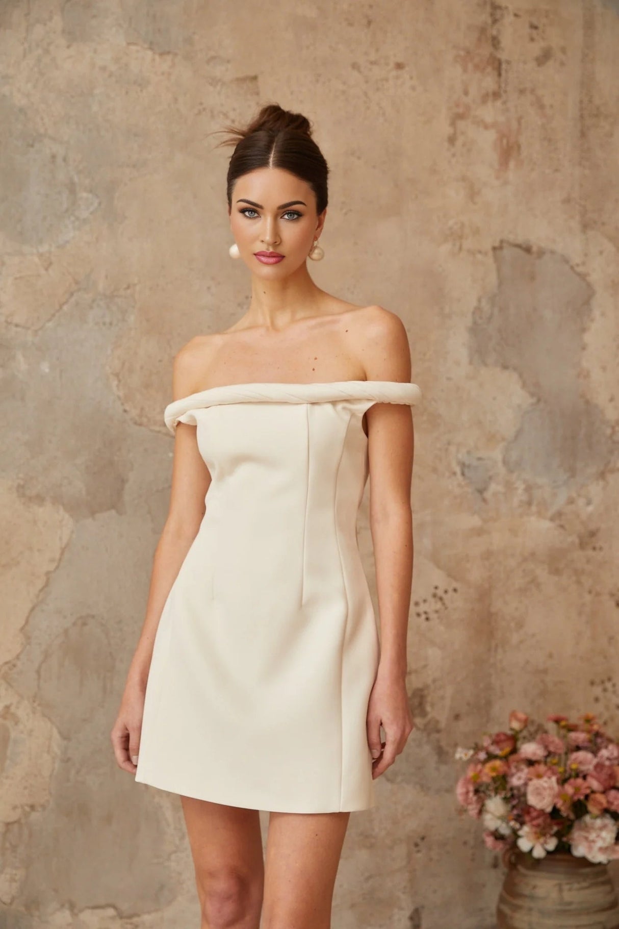 Patrizia Mini Dress White Off - shoulder Braid Detail & Puff Skirt