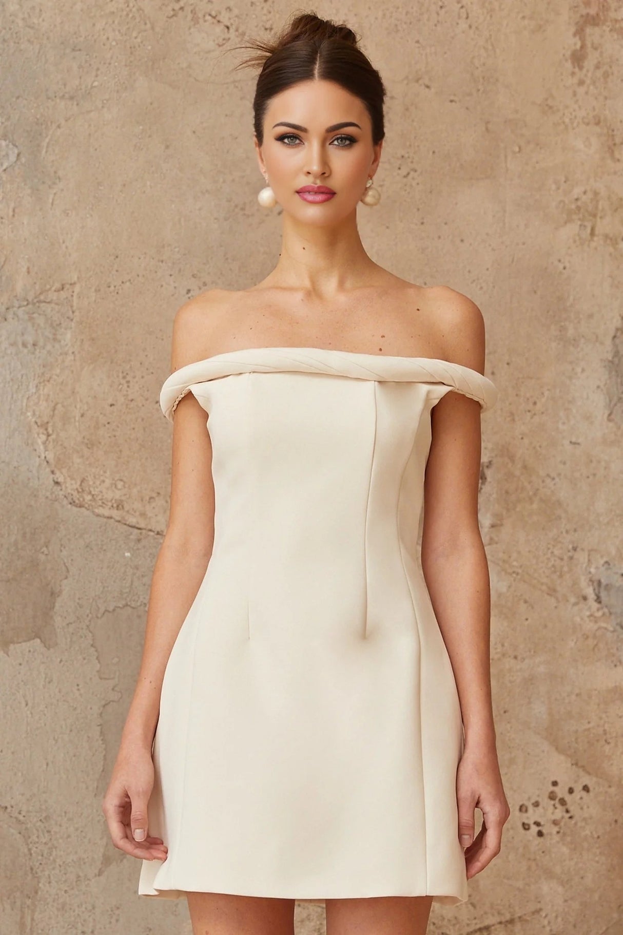 Patrizia Mini Dress White Off - shoulder Braid Detail & Puff Skirt