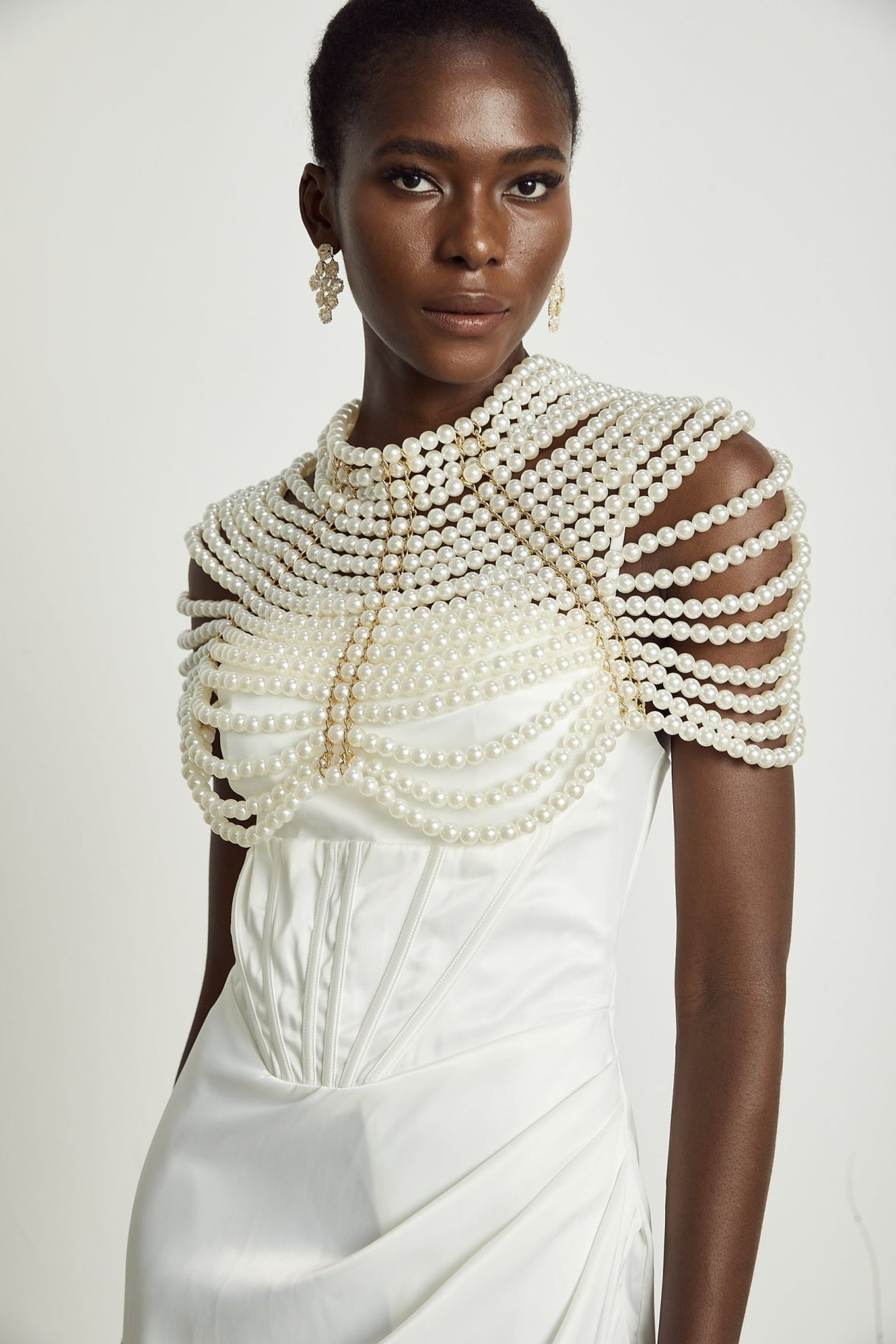 Patrizia Shawl White Faux - Pearl Open - Back