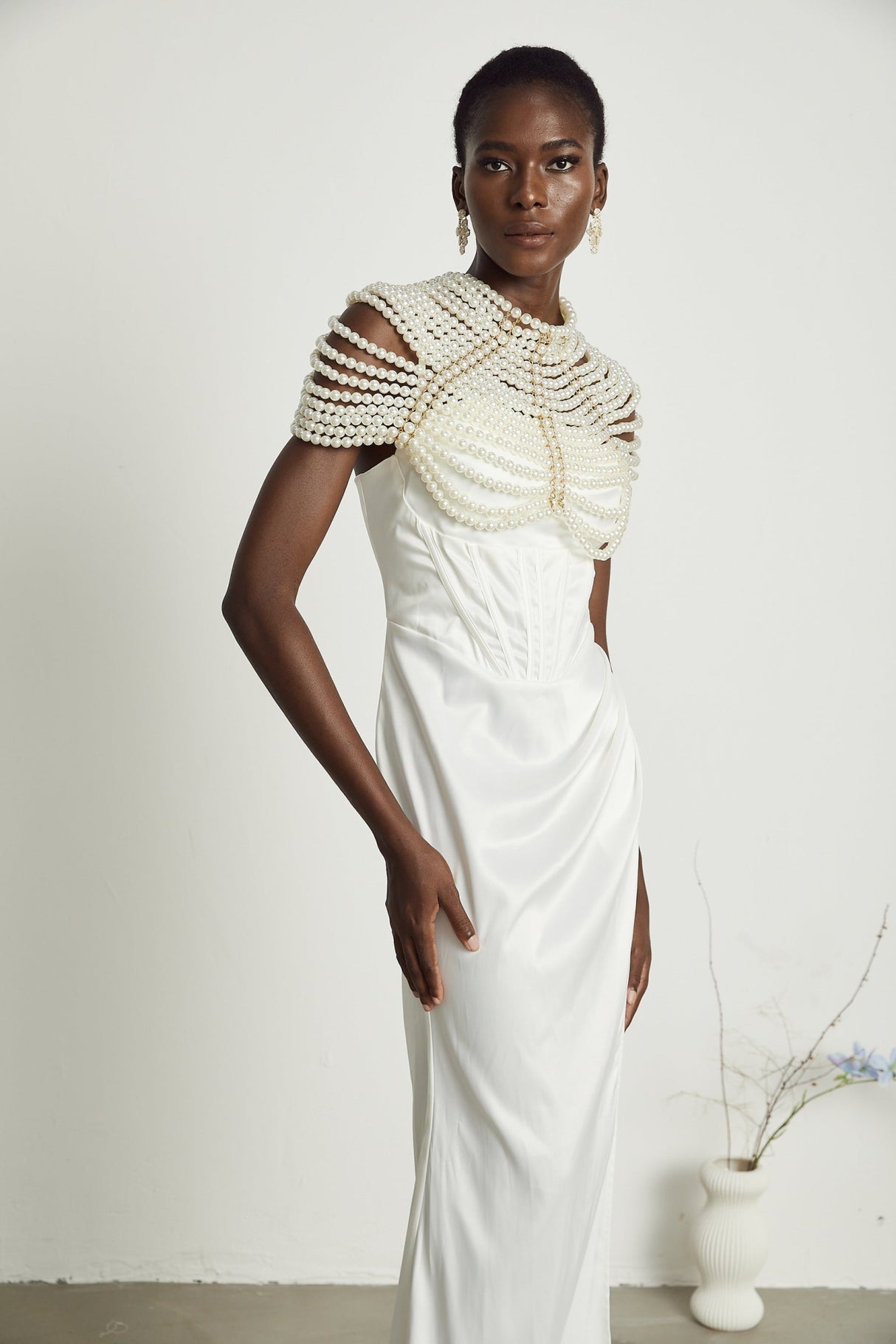 Patrizia Shawl White Faux - Pearl Open - Back