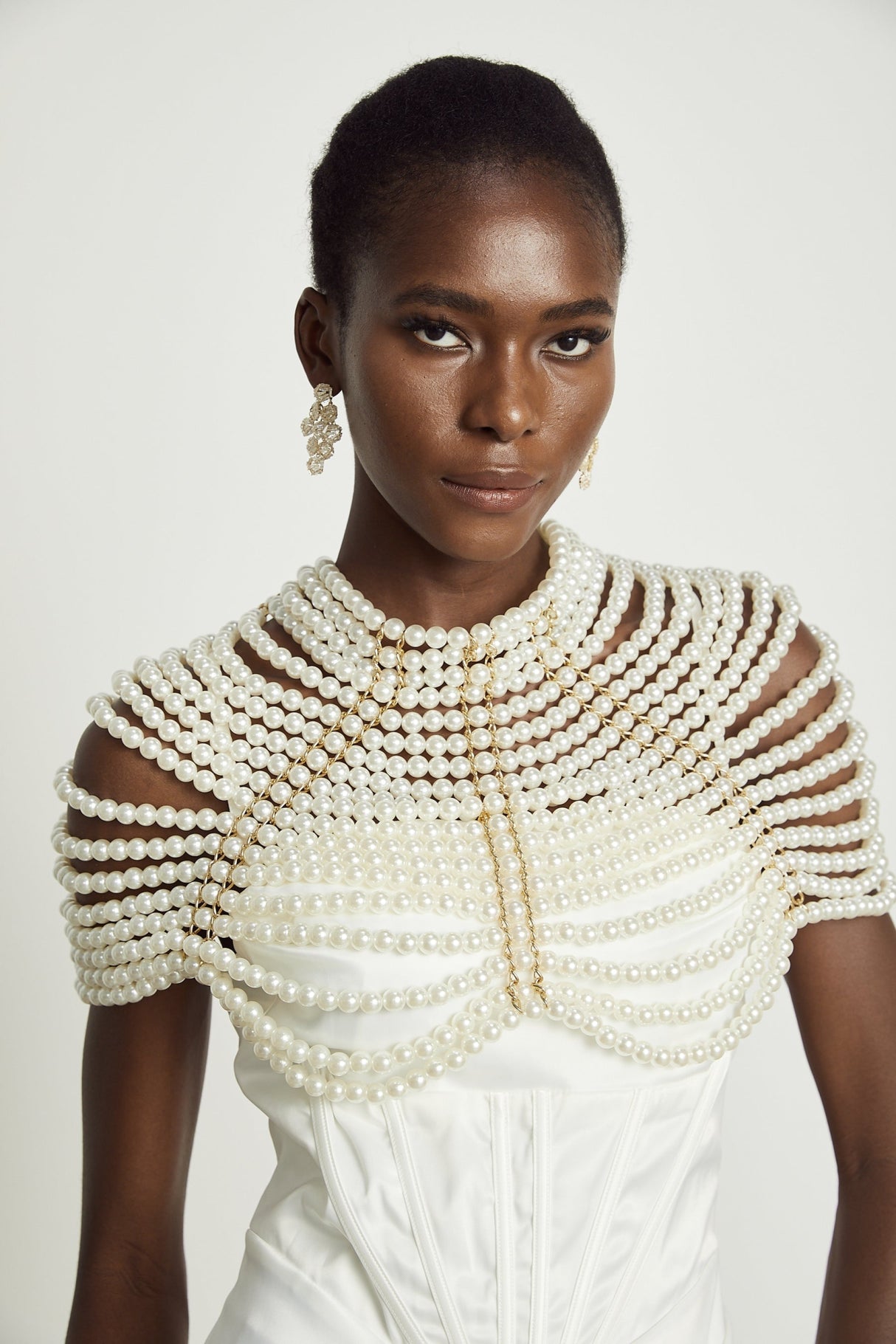 Patrizia Shawl White Faux - Pearl Open - Back