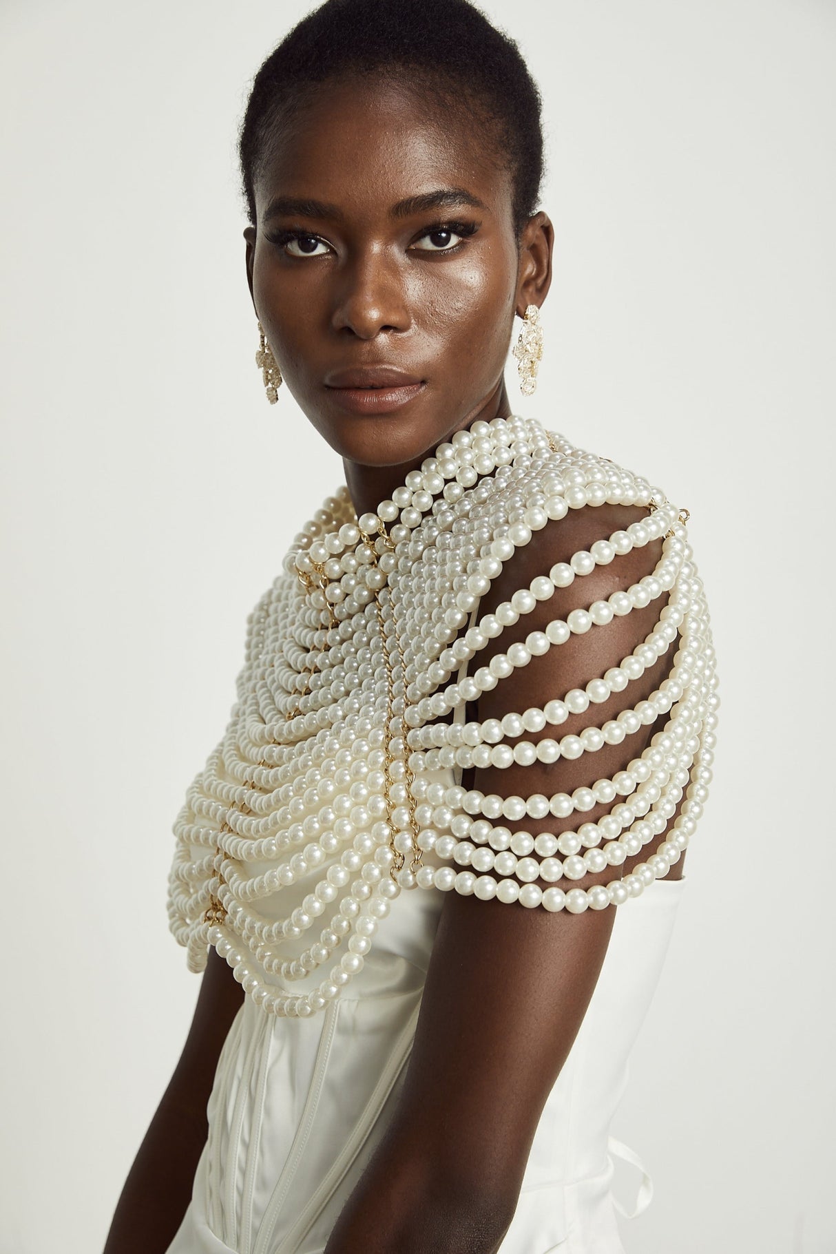 Patrizia Shawl White Faux - Pearl Open - Back