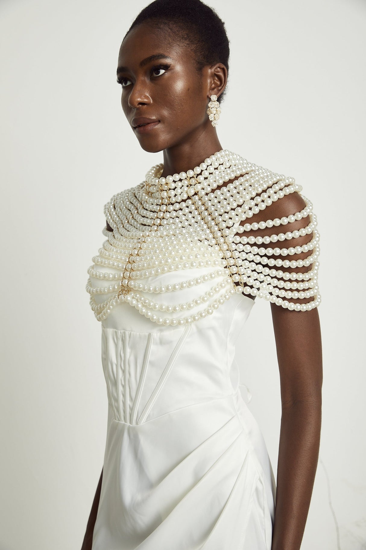 Patrizia Shawl White Faux - Pearl Open - Back