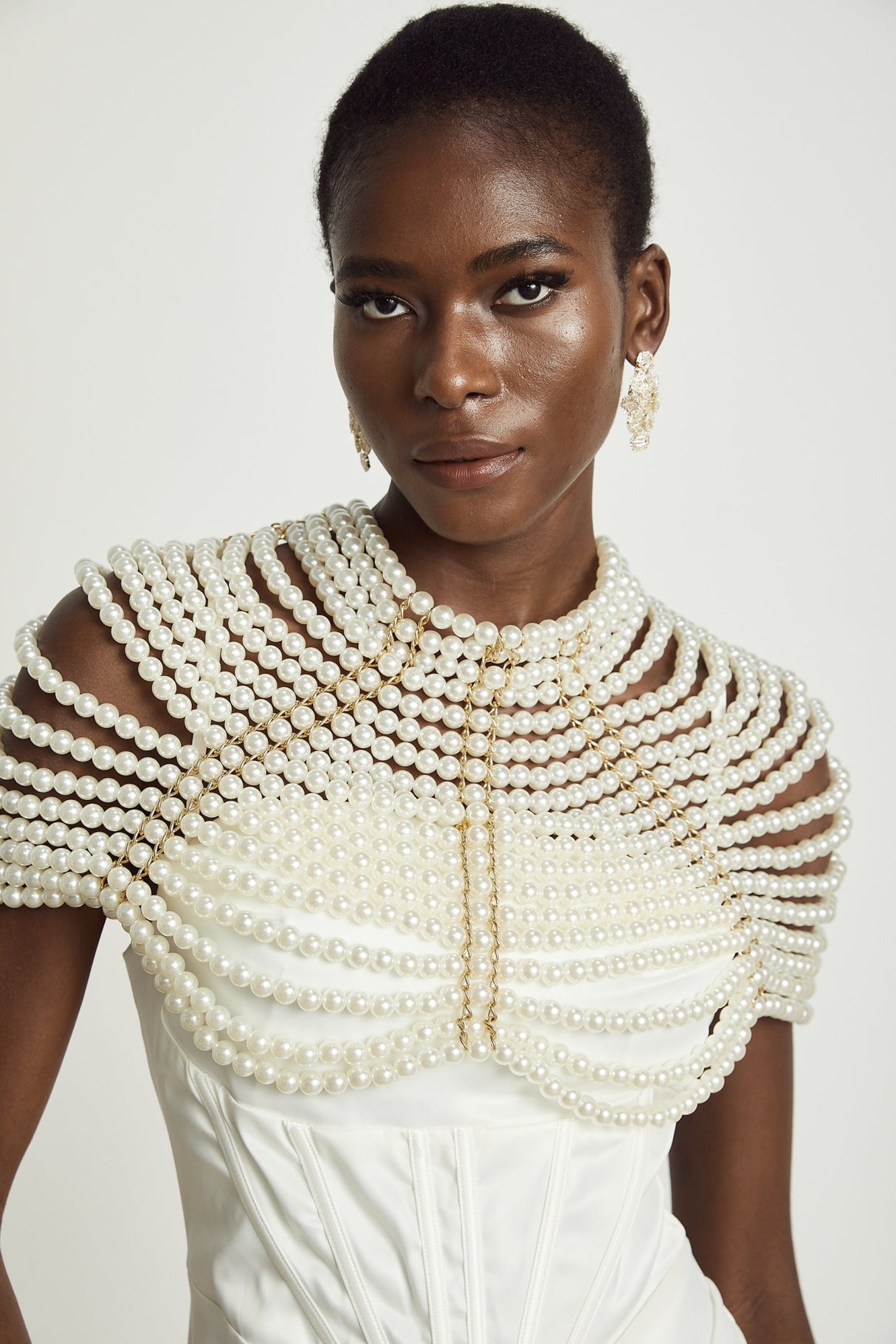 Patrizia Shawl White Faux - Pearl Open - Back